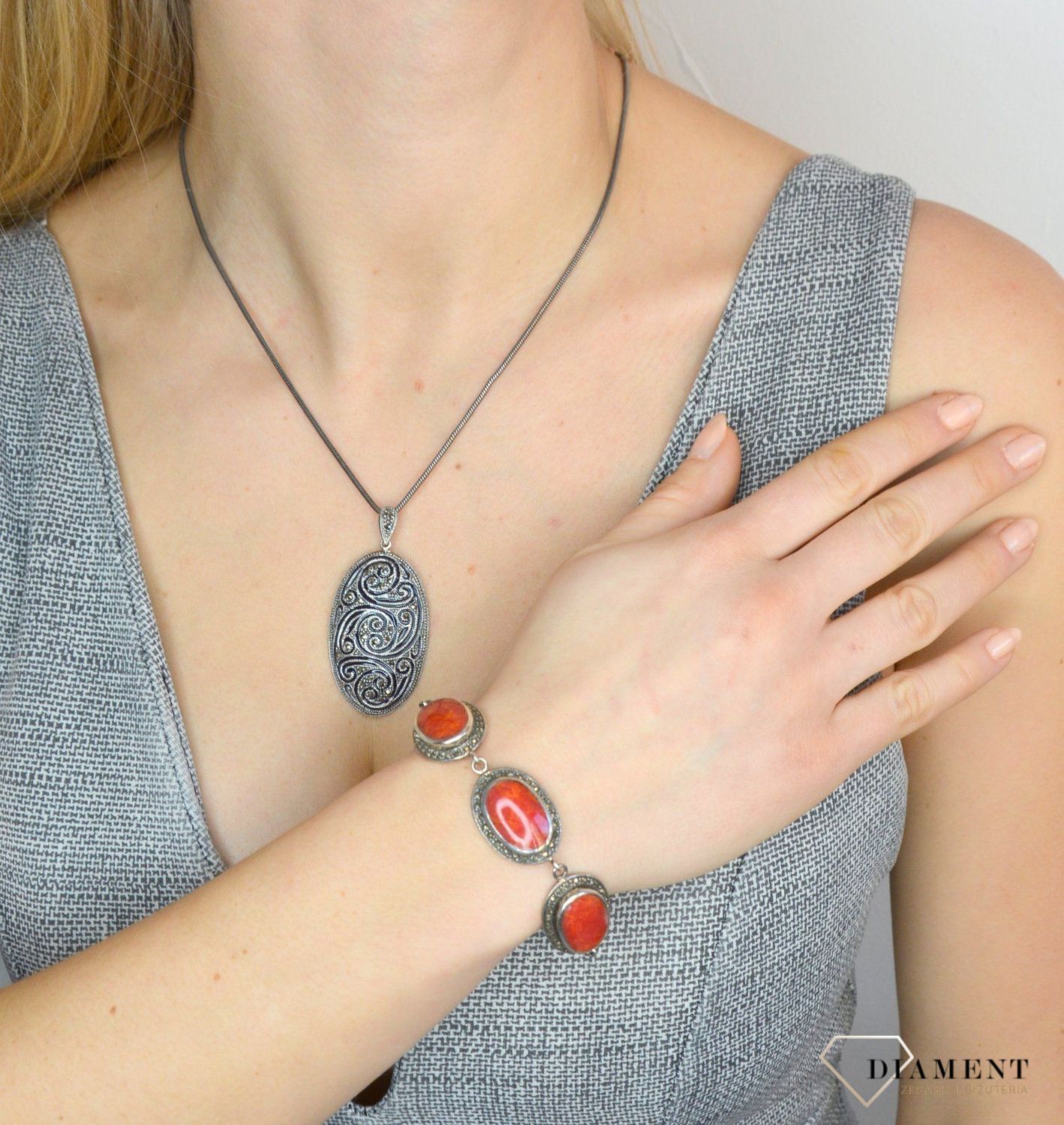 Bransoletka z markazytami i czerwonymi kamieniami DIA-BRA-2506-925.jpg