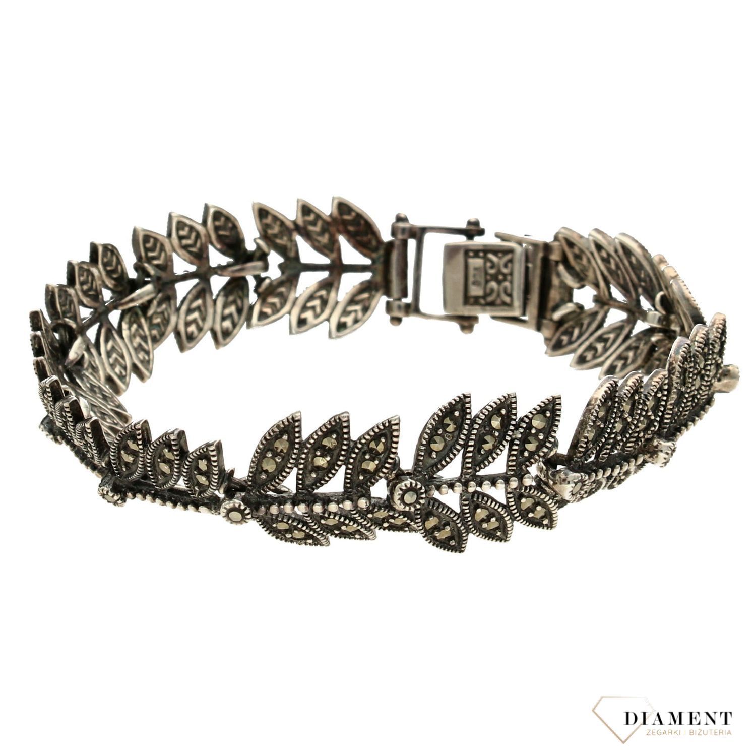 Srebrna bransoletka liście z markasytami  (1).jpg