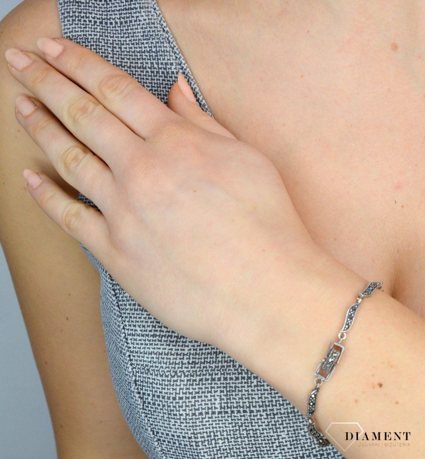 Bransoletka srebrna z markazytami i cyrkoniami w kolorze fioletu DIA-BRA-2511-925.jpg