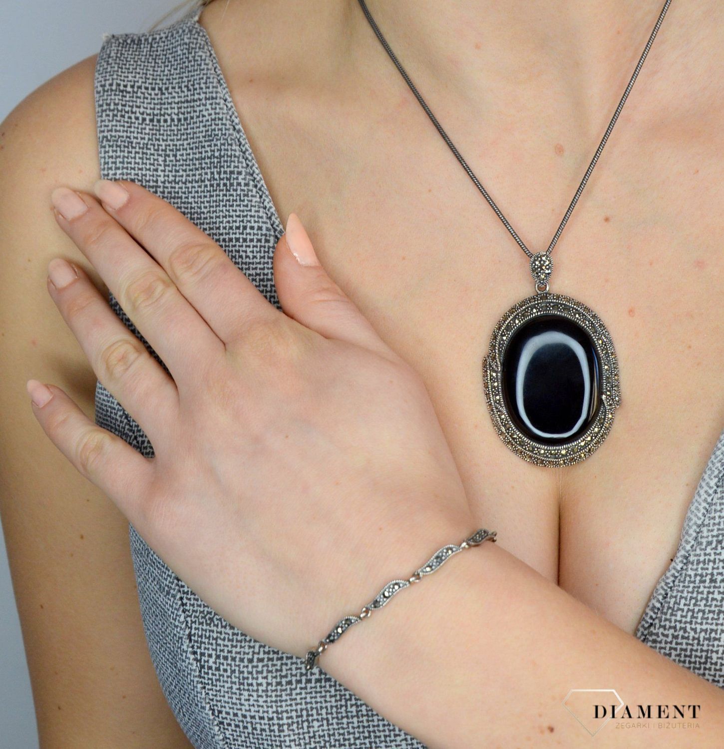 Bransoletka srebrna z markazytami i cyrkoniami w kolorze fioletu DIA-BRA-2511-925.jpg