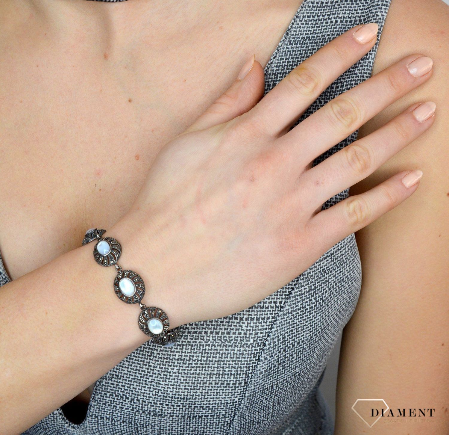 Bransoletka srebrna z markazytami i masą perłową DIA-BRA-2513-92511.jpg