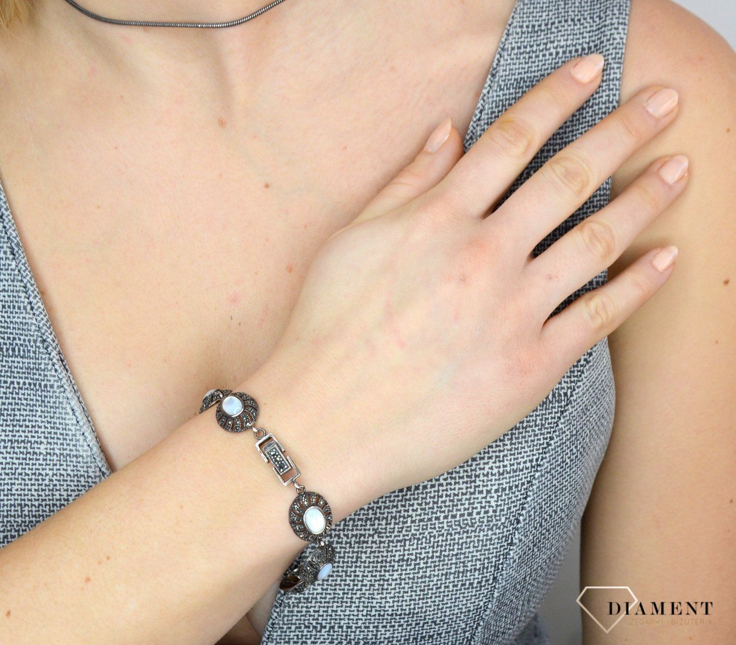 Bransoletka srebrna z markazytami i masą perłową DIA-BRA-2513-92511.jpg