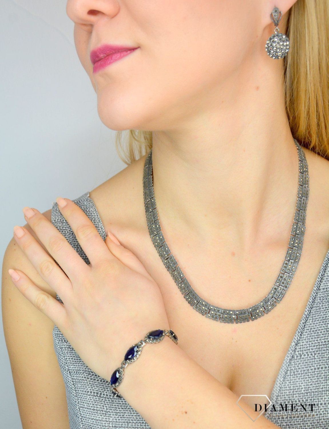 Bransoletka srebrna z markazytami i granatowymi cyrkoniami DIA-BRA-2514-925.jpg