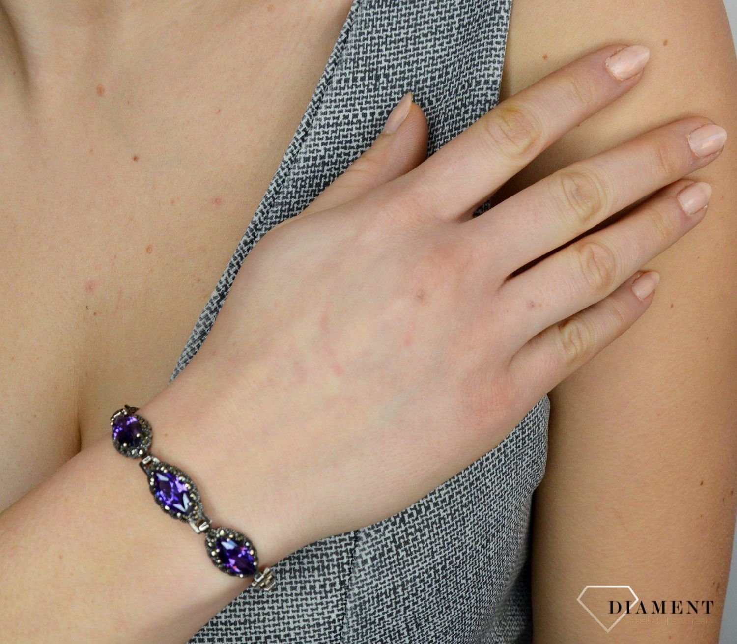 Bransoletka z markazytami i fioletowymi cyrkoniami DIA-BRA-2515-925.jpg