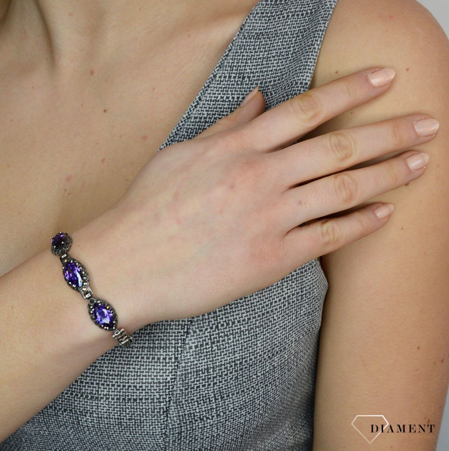 Bransoletka z markazytami i fioletowymi cyrkoniami DIA-BRA-2515-925.jpg