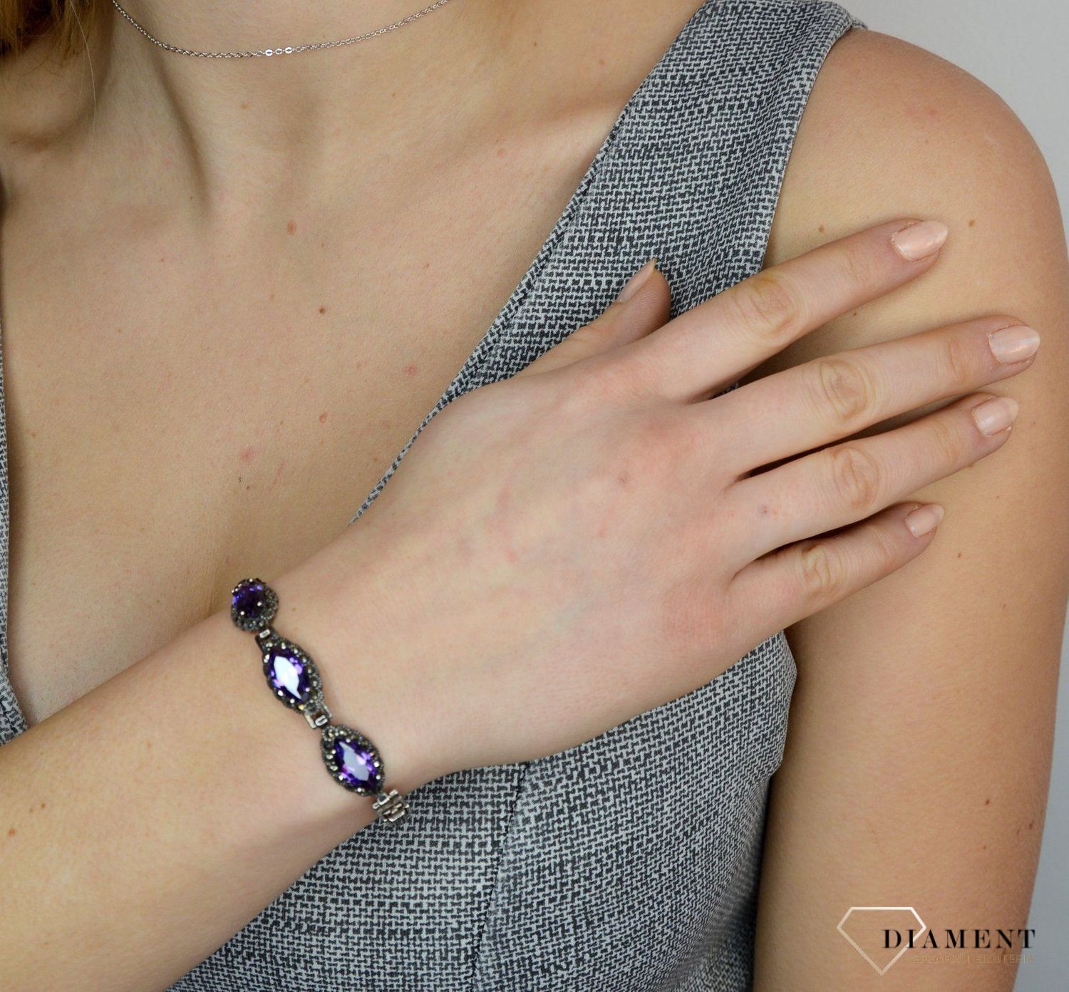 Bransoletka z markazytami i fioletowymi cyrkoniami DIA-BRA-2515-925.jpg
