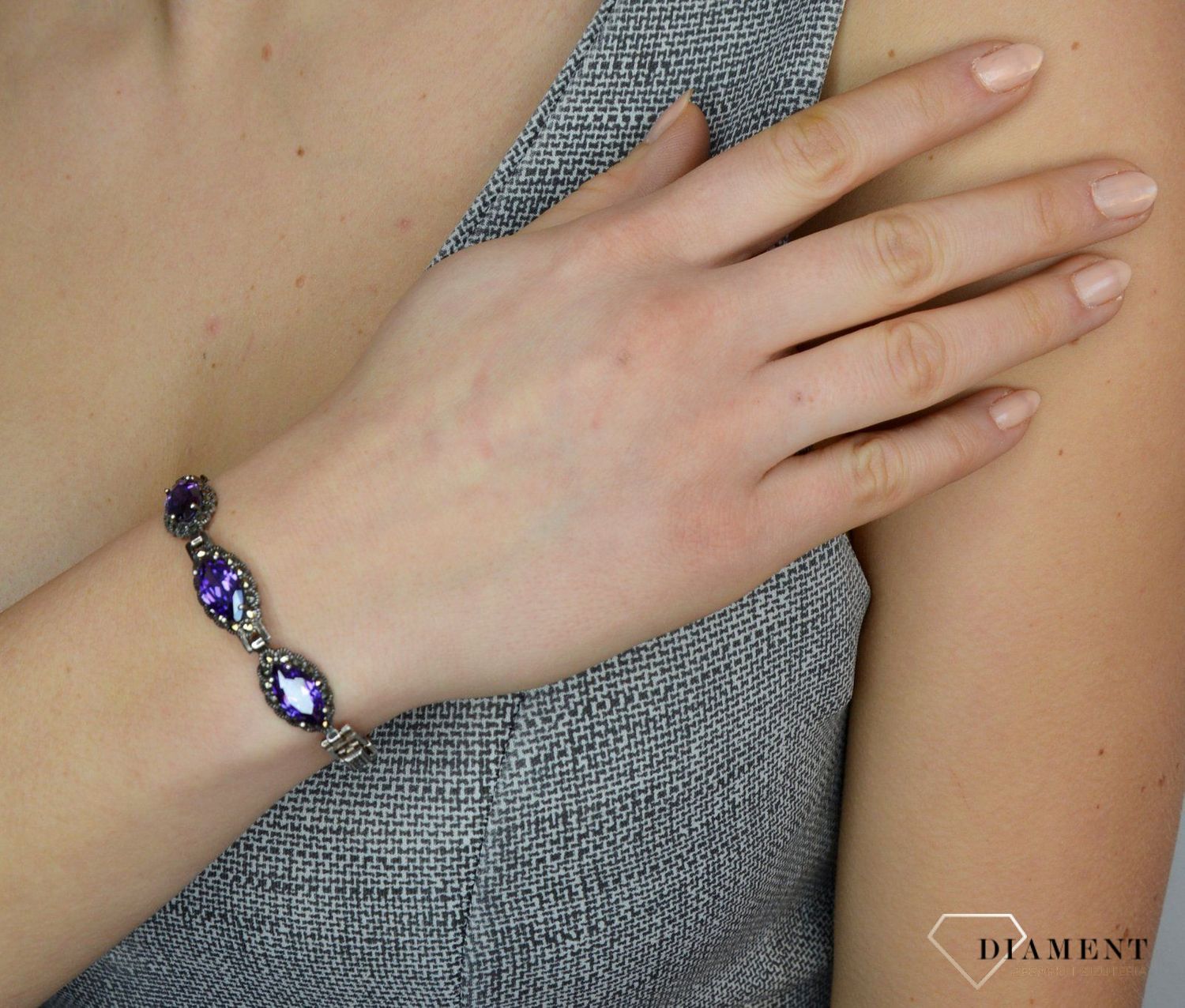 Bransoletka z markazytami i fioletowymi cyrkoniami DIA-BRA-2515-925.jpg