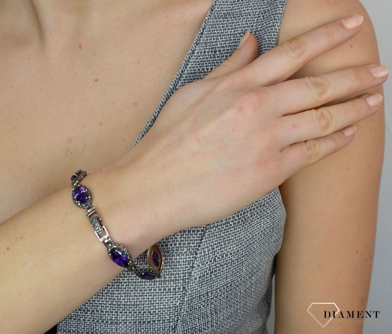 Bransoletka z markazytami i fioletowymi cyrkoniami DIA-BRA-2515-925.jpg