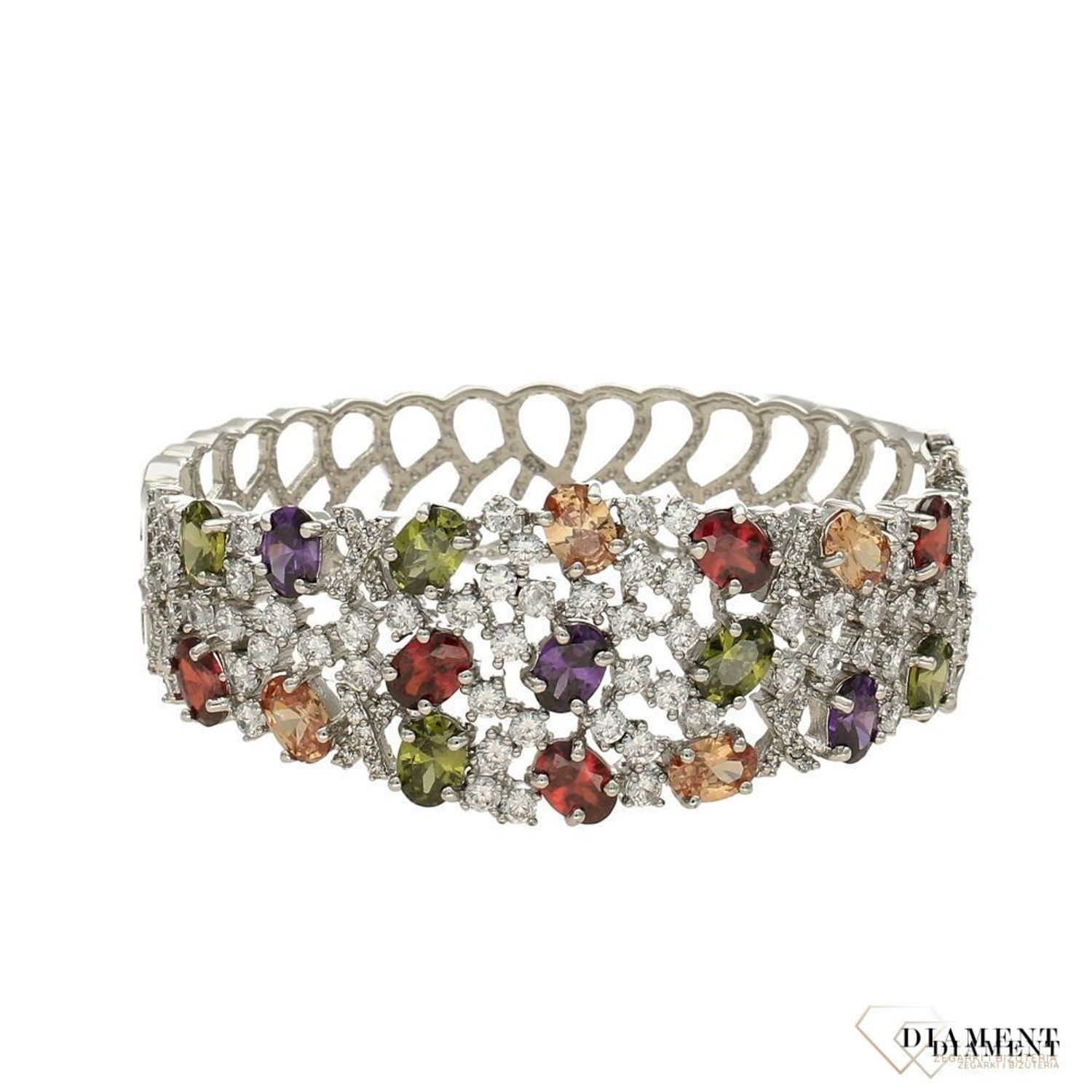 Srebrna bransoletka sztywna ozdobiona kolorową cyrkonią DIA-BRA-2543-925.jpg
