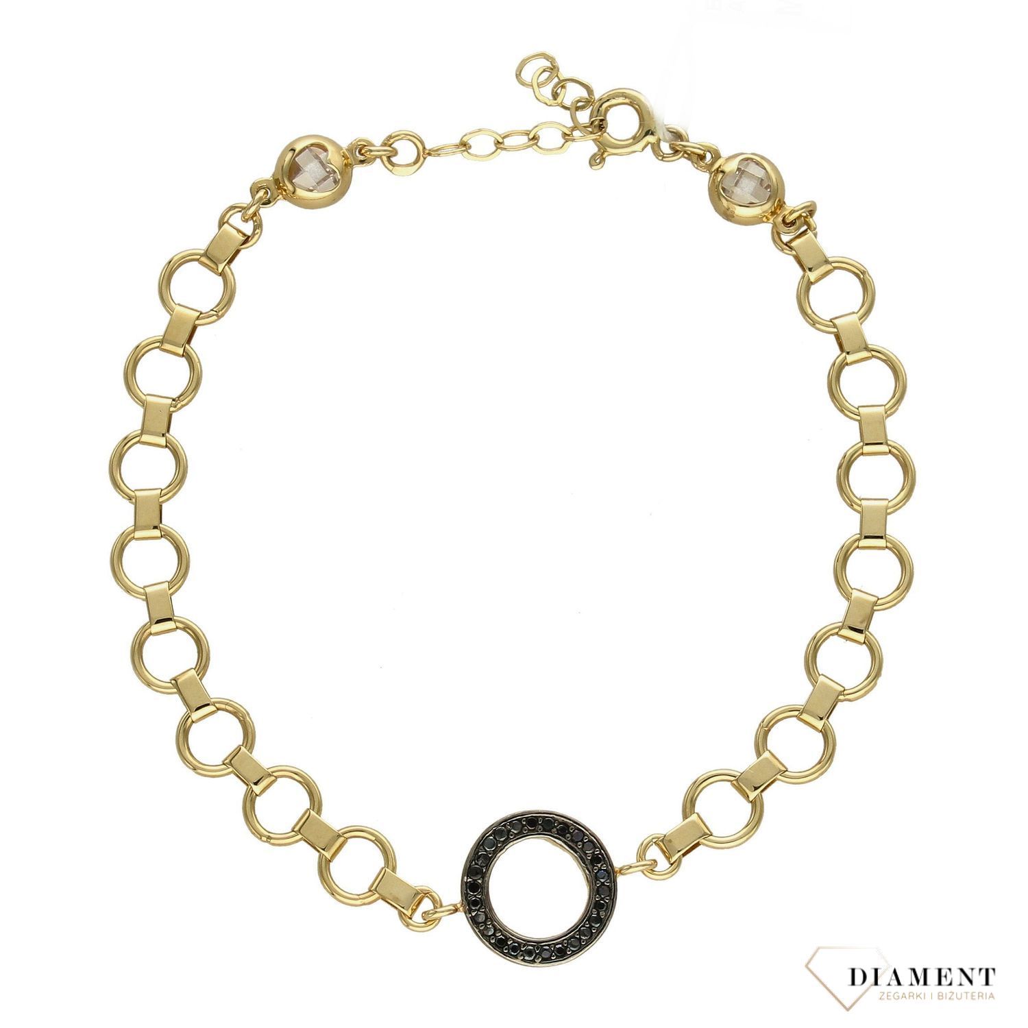 Złota bransoletka damska 585 'Czarne kółeczko'.jpg