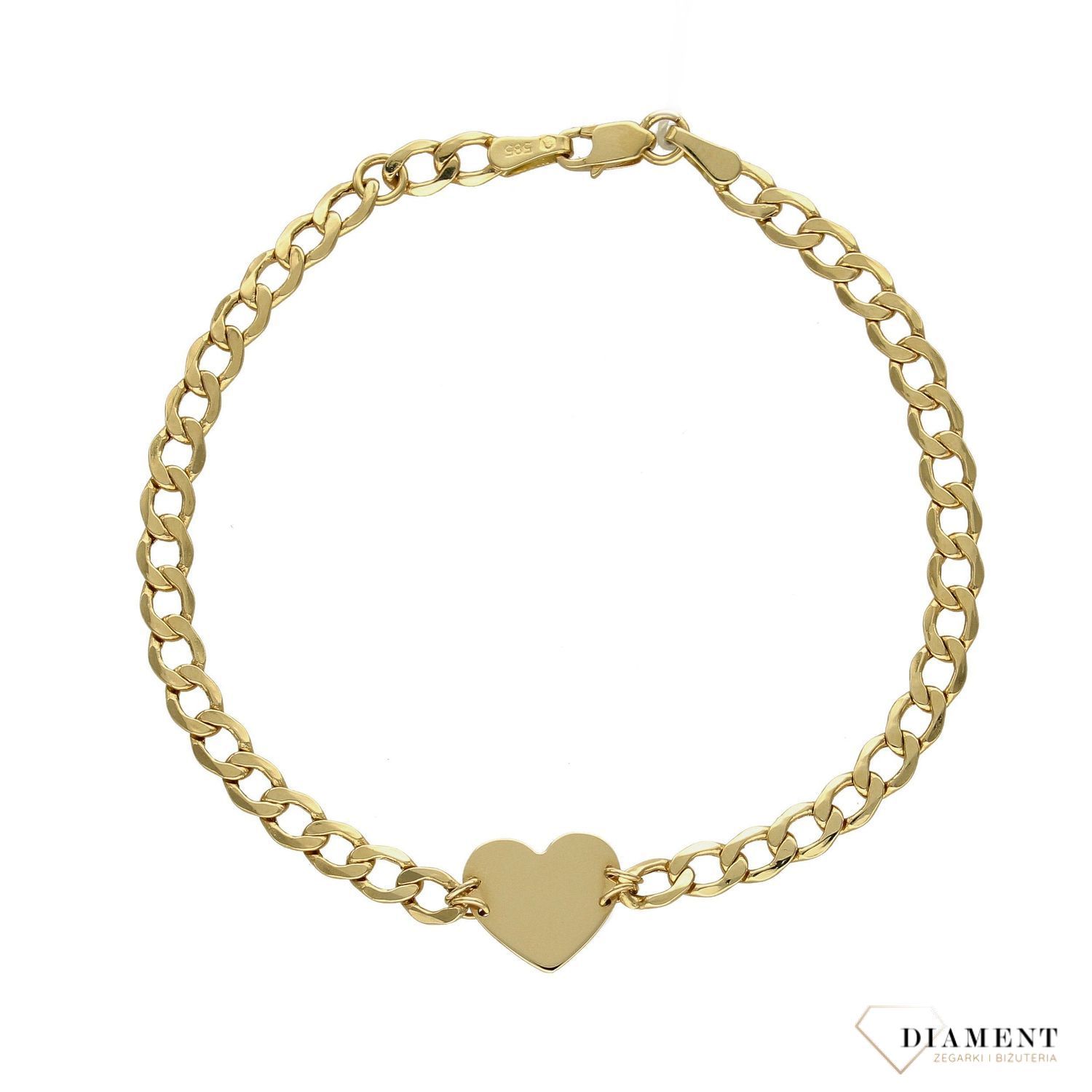 Złota bransoletka damska 585 pancerka z serduszkiem DIA-BRA-2690-585.jpg
