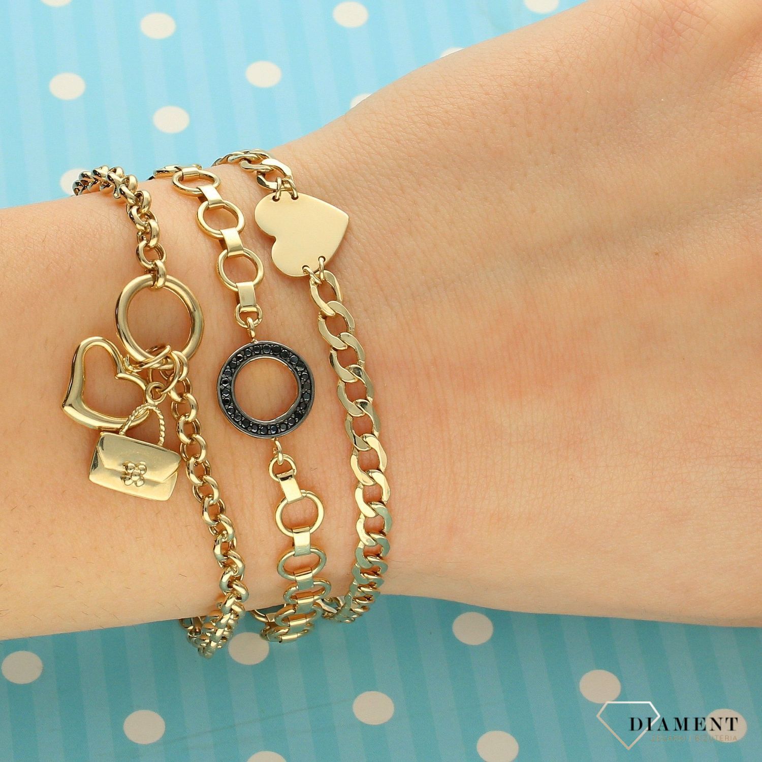 Złota bransoletka damska 585 pancerka z serduszkiem DIA-BRA-2690-585.jpg