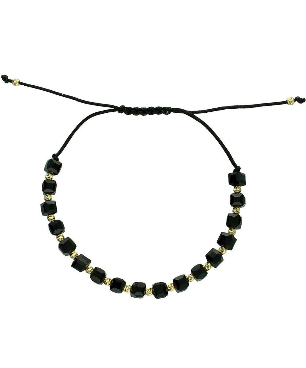 Bansoletka na sznurku złoto 585 kuleczki i kwadratowe koraliki czarny sznurek black.jpg