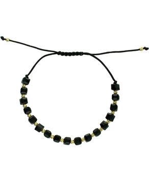 Bansoletka na sznurku złoto 585 kuleczki i kwadratowe koraliki czarny sznurek black.jpg