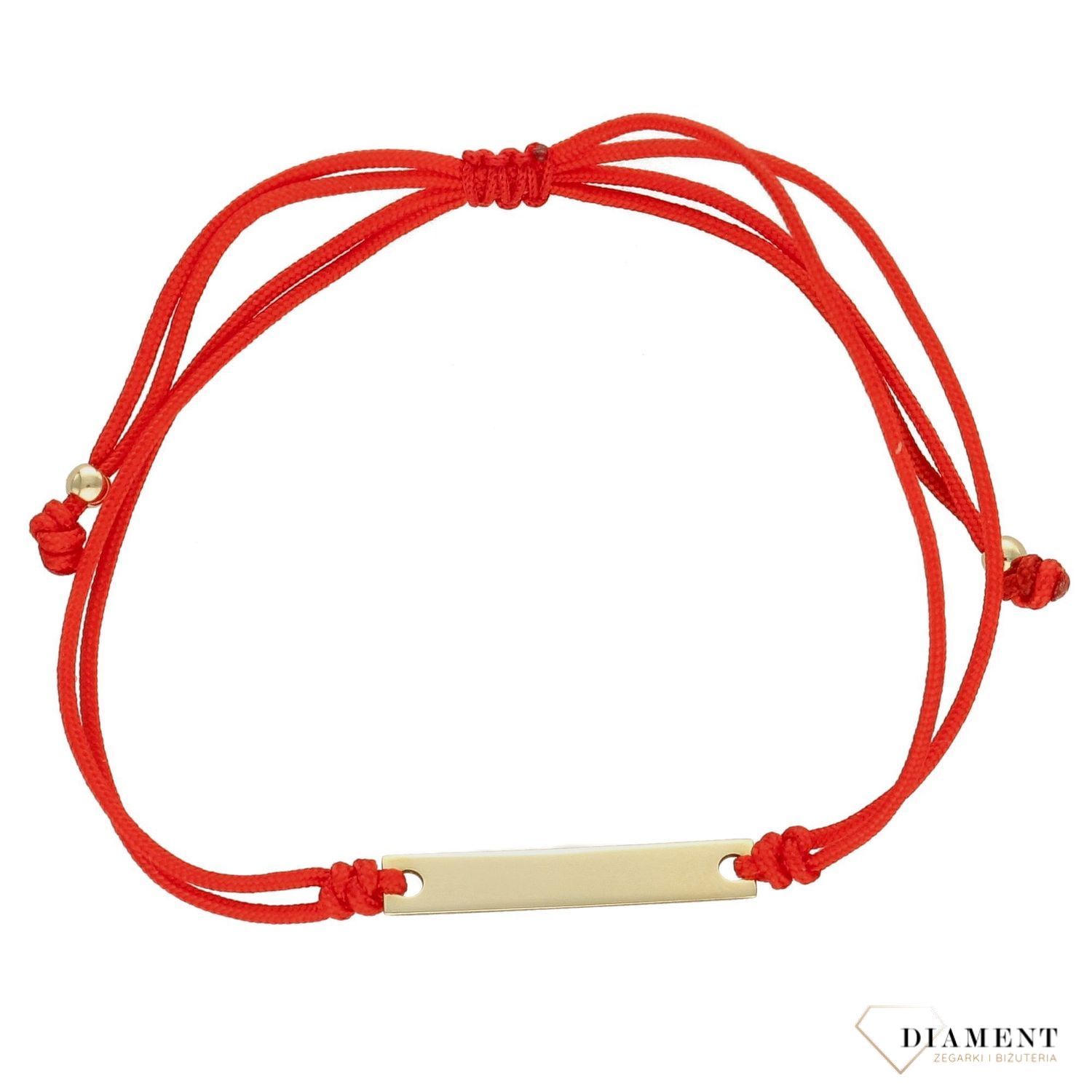 Bransoletka na czerwonym sznurku ze złotą blaszką DIA-BRA-2698-585.jpg