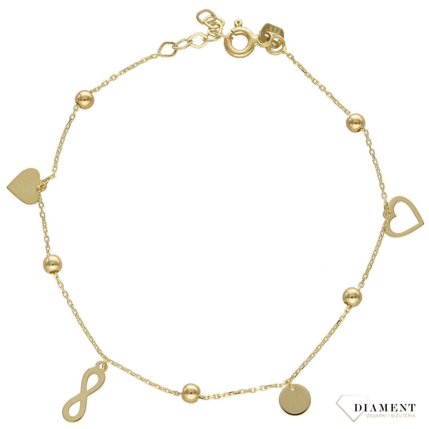 Bransoletka złota próby 585 z wiszącymi elementami DIA-BRA-2749-585.jpg