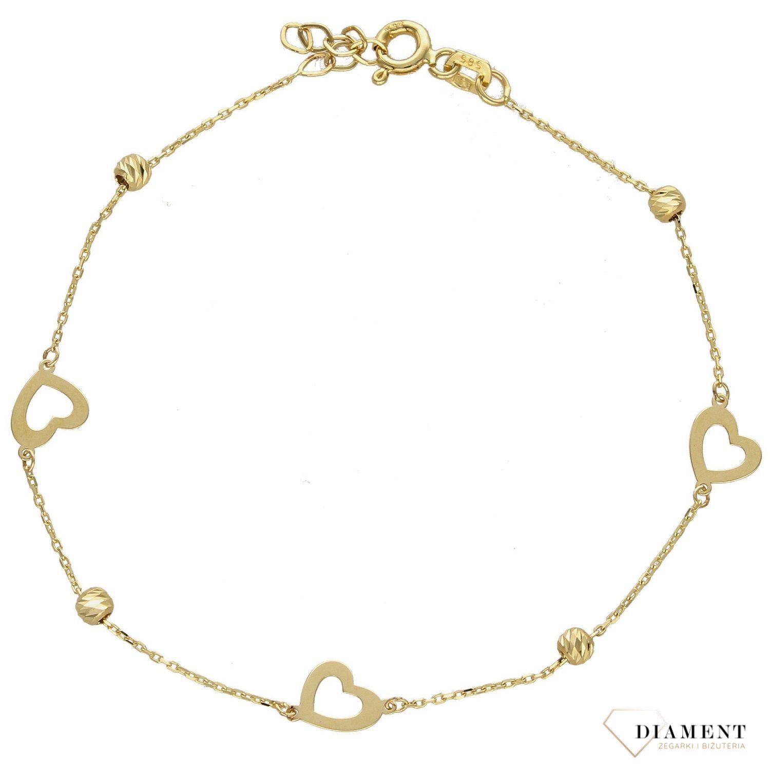 Złota bransoletka celebrytka 585 serduszka z koralikami DIA-BRA-2751-585 (1).jpg