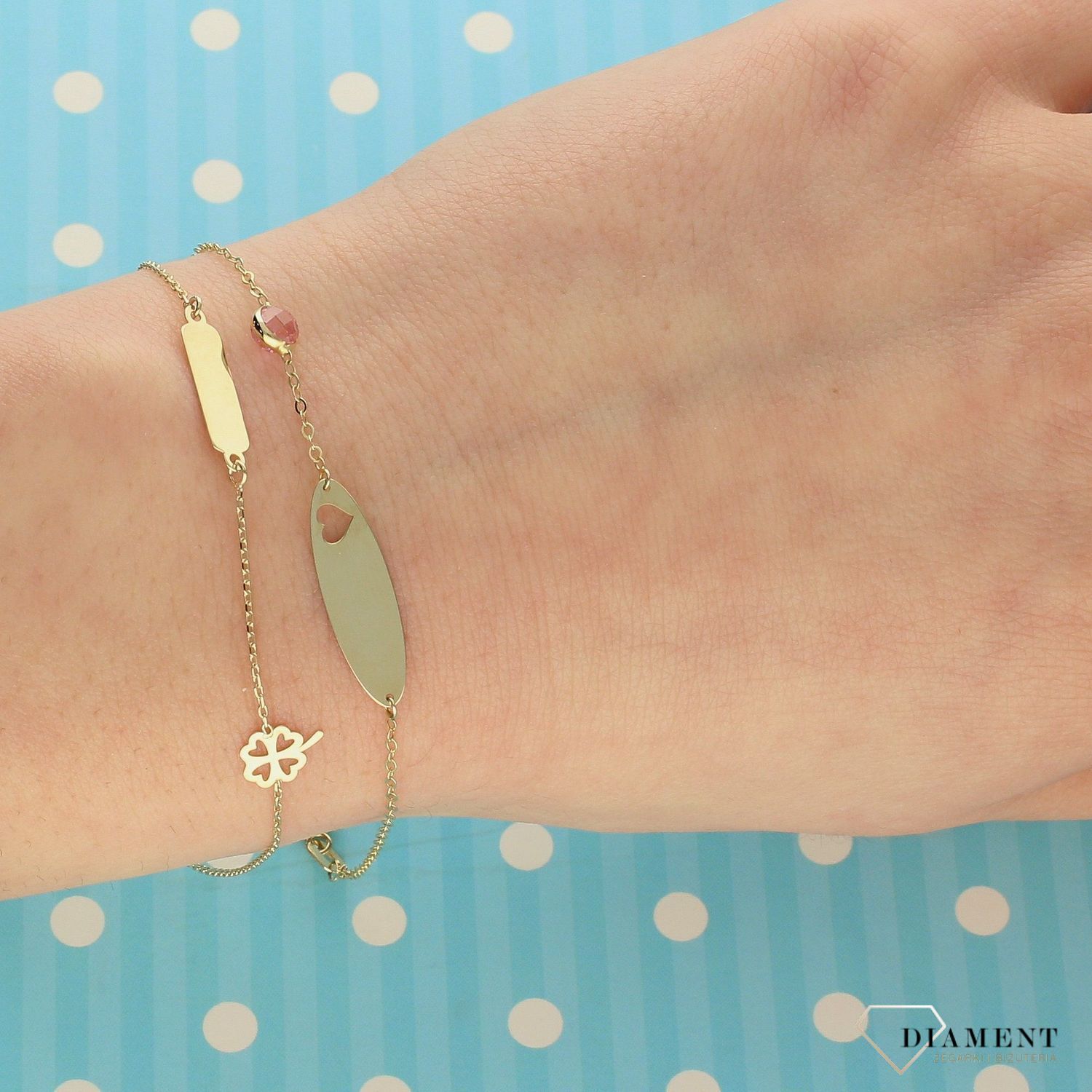 Złota bransoletka 585 blaszka z różową cyrkonią DIA-BRA-2752-585.jpg