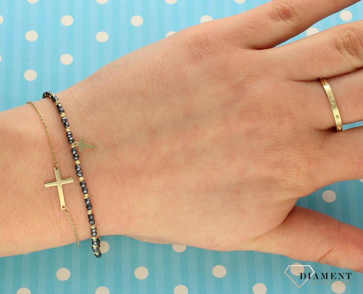 Złota bransoletka 585 celebrytka z krzyżem DIA-BRA-2753-585.jpg