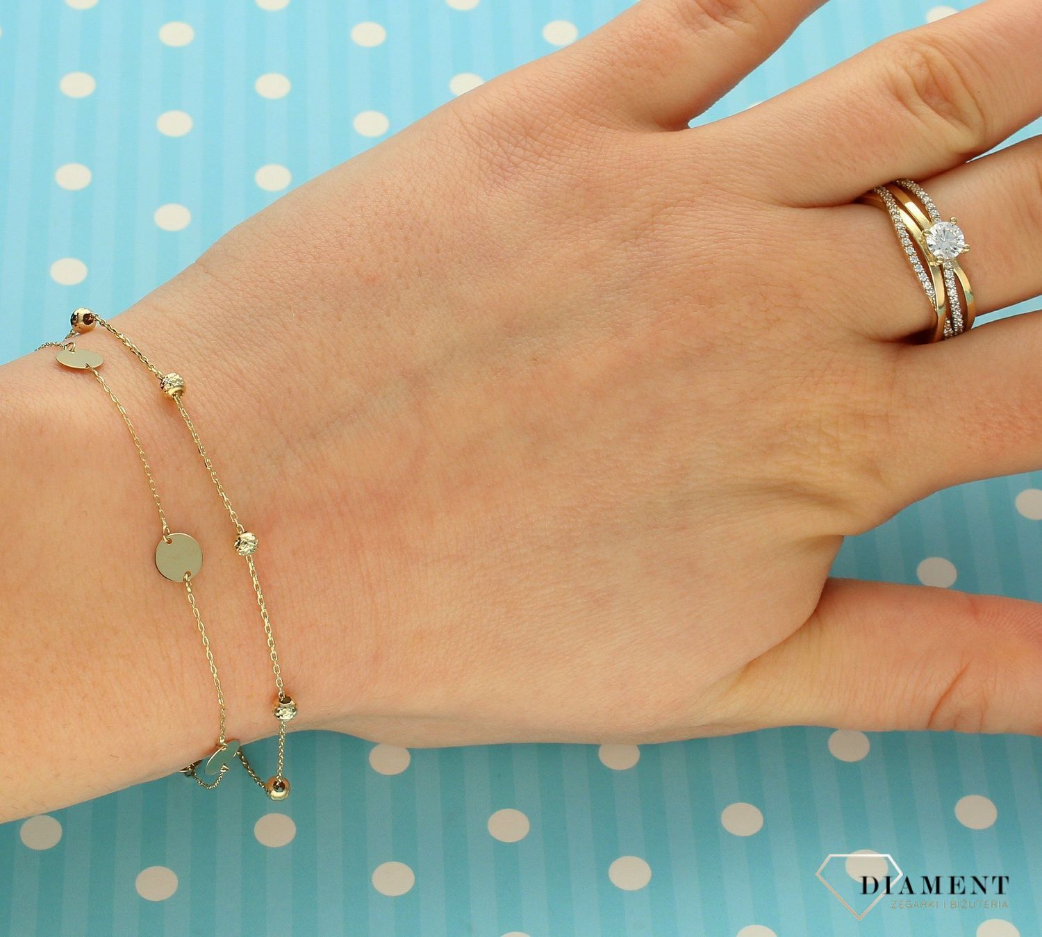 Złota bransoletka 585 płaskie blaszki kółka DIA-BRA-2754-585.jpg