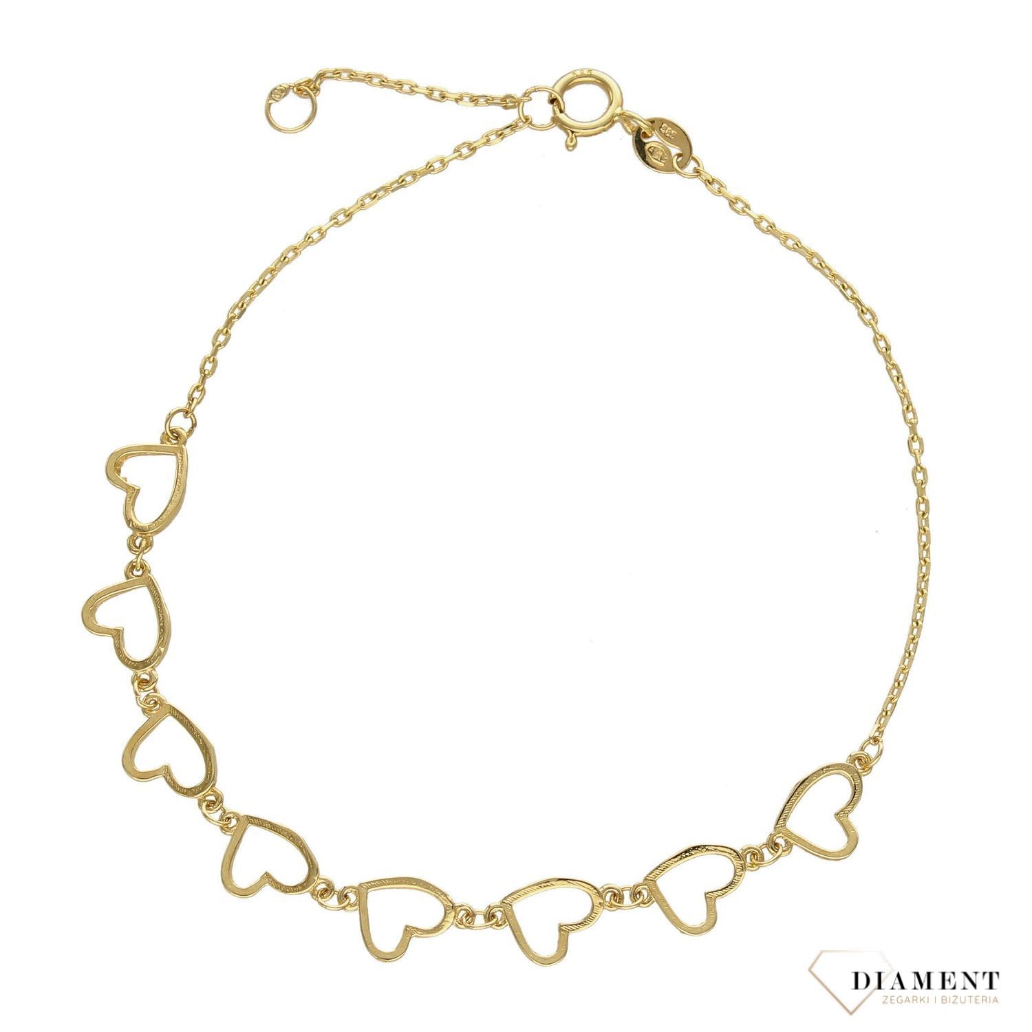 Złota bransoletka celebrytka 585 rząd serc DIA-BRA-2757-585.jpg