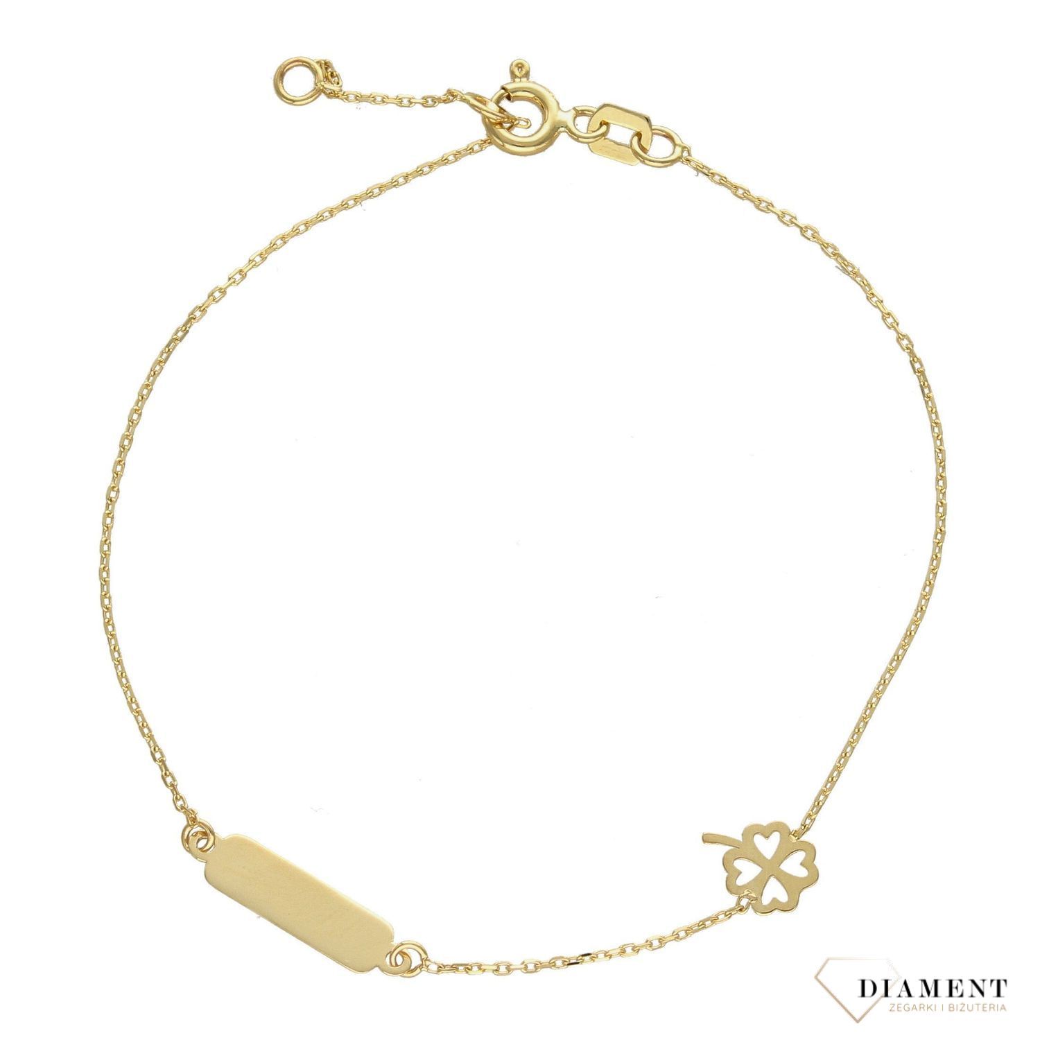 Złota bransoletka 585 blaszka z koniczynką DIA-BRA-2759-585.jpg