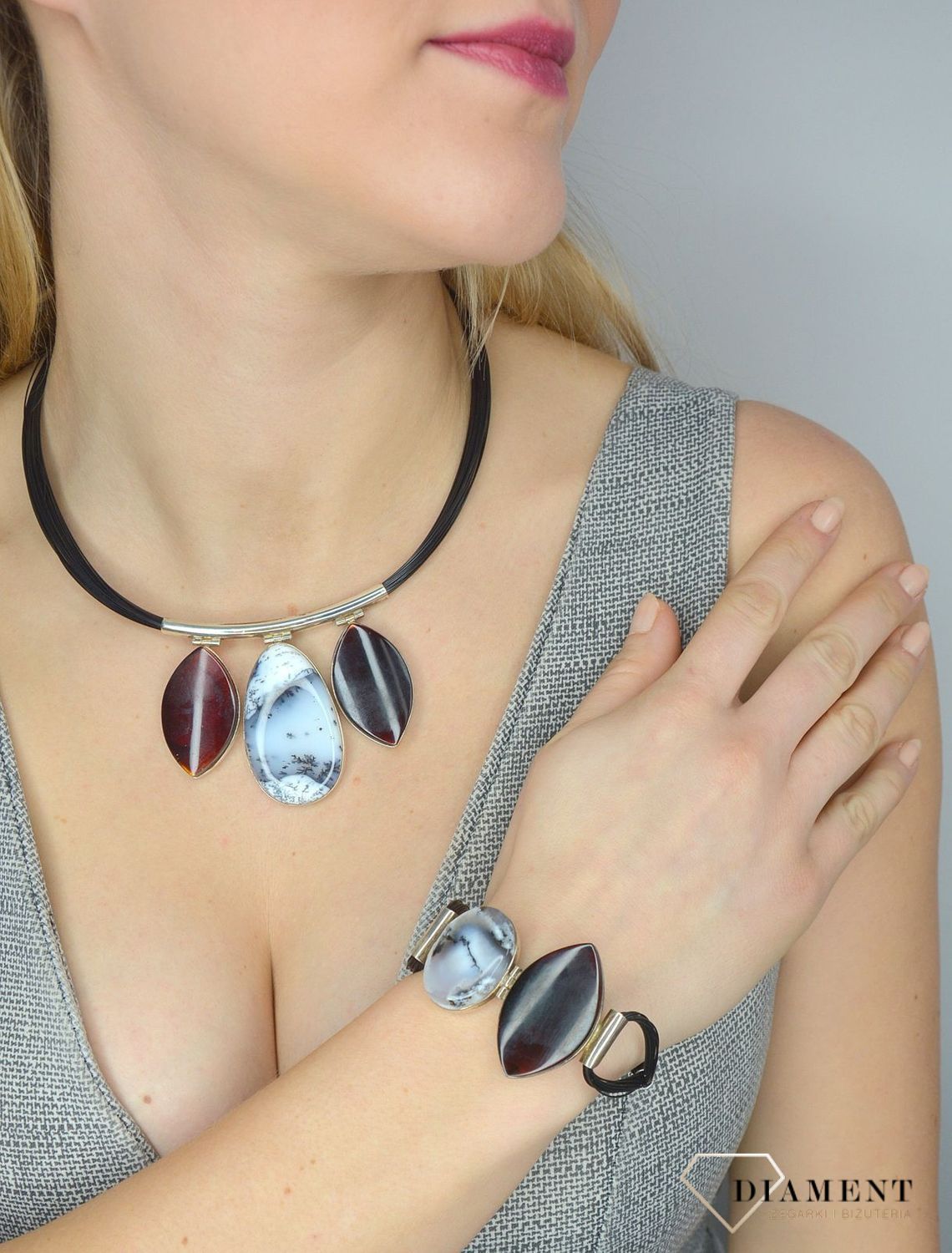 Bransoletka damska z bursztynem i opalem dendrytowy DIA-BRA-2775-925.jpg