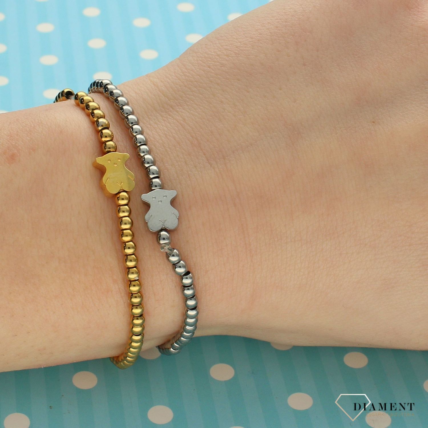 Bransoletka srebrne kuleczki na gumce z misiem Tous DIA-BRA-2818-STAL (1).jpg