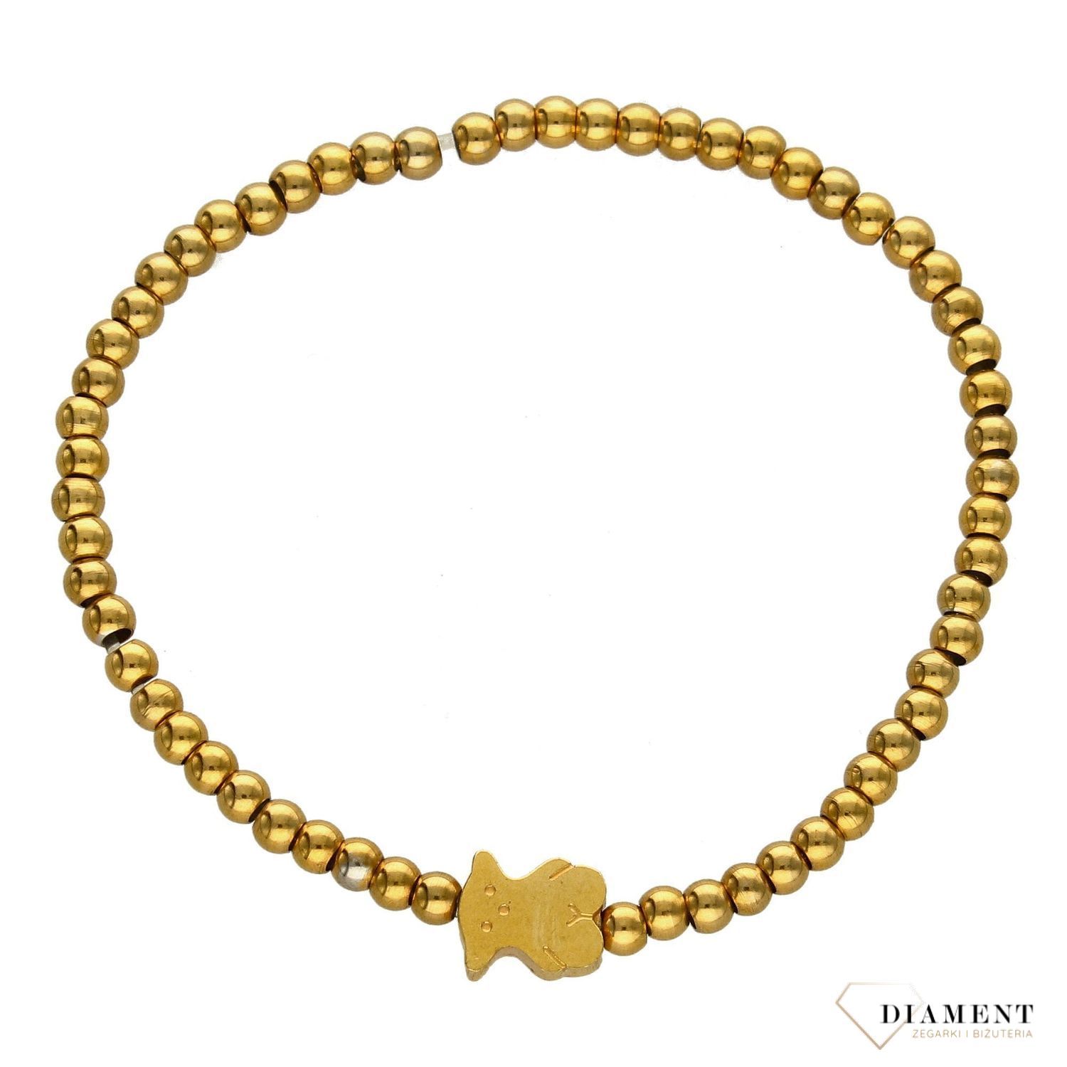 Bransoletka pozłacane kuleczki na gumce z misiem Tous DIA-BRA-2819-STAL (1).jpg