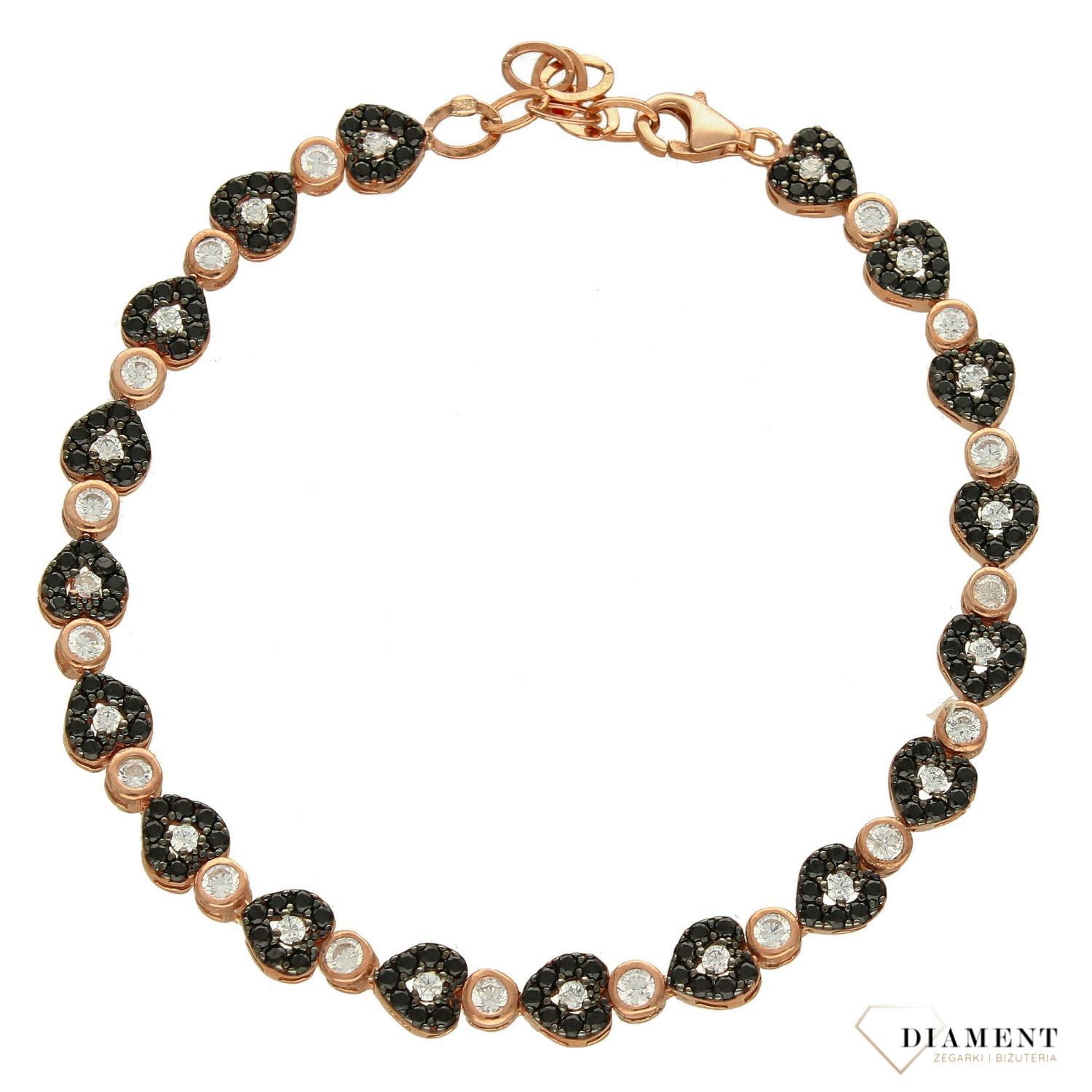 Bransoletka srebrna pozłacana różowym złotym z czarnymi cyrkoniami DIA-BRA-2832-925 (1).jpg