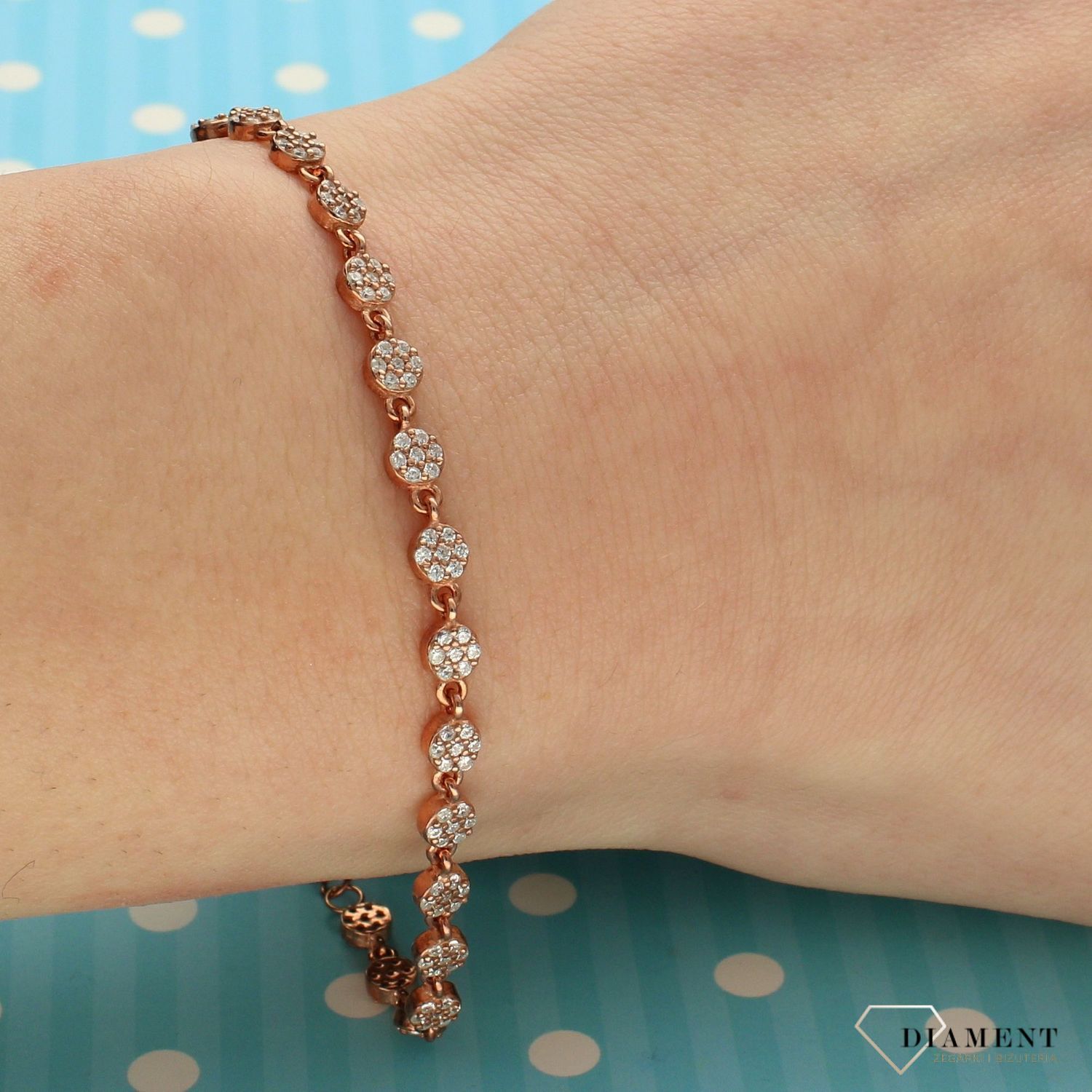 Bransoletka srebrna pozłacana różowym złotym z cyrkoniami DIA-BRA-2833-925 (1).jpg