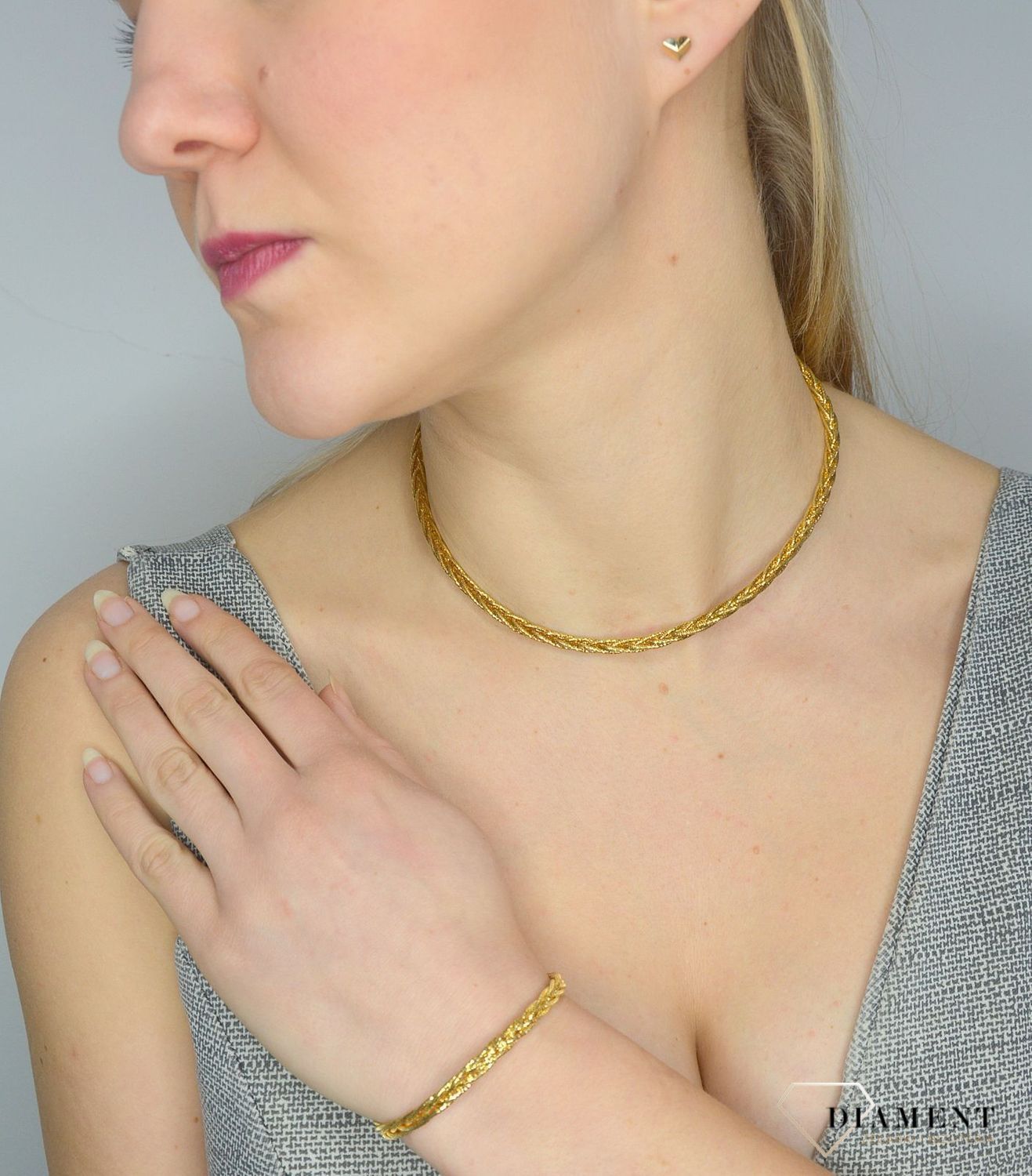 Pozłacana pleciona bransoletka damska DIA-BRA-2866-925✓Srebrne Bransoletki Damskie w Sklepie z Biżuterią zegarki-diament.pl✓.jpg