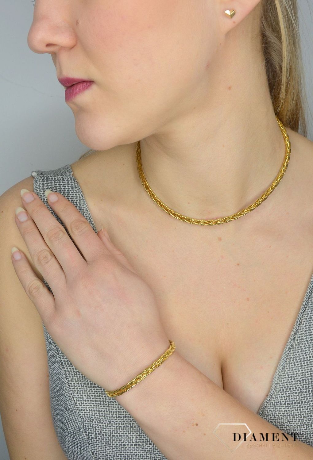Pozłacana pleciona bransoletka damska DIA-BRA-2866-925✓Srebrne Bransoletki Damskie w Sklepie z Biżuterią zegarki-diament.pl✓.jpg