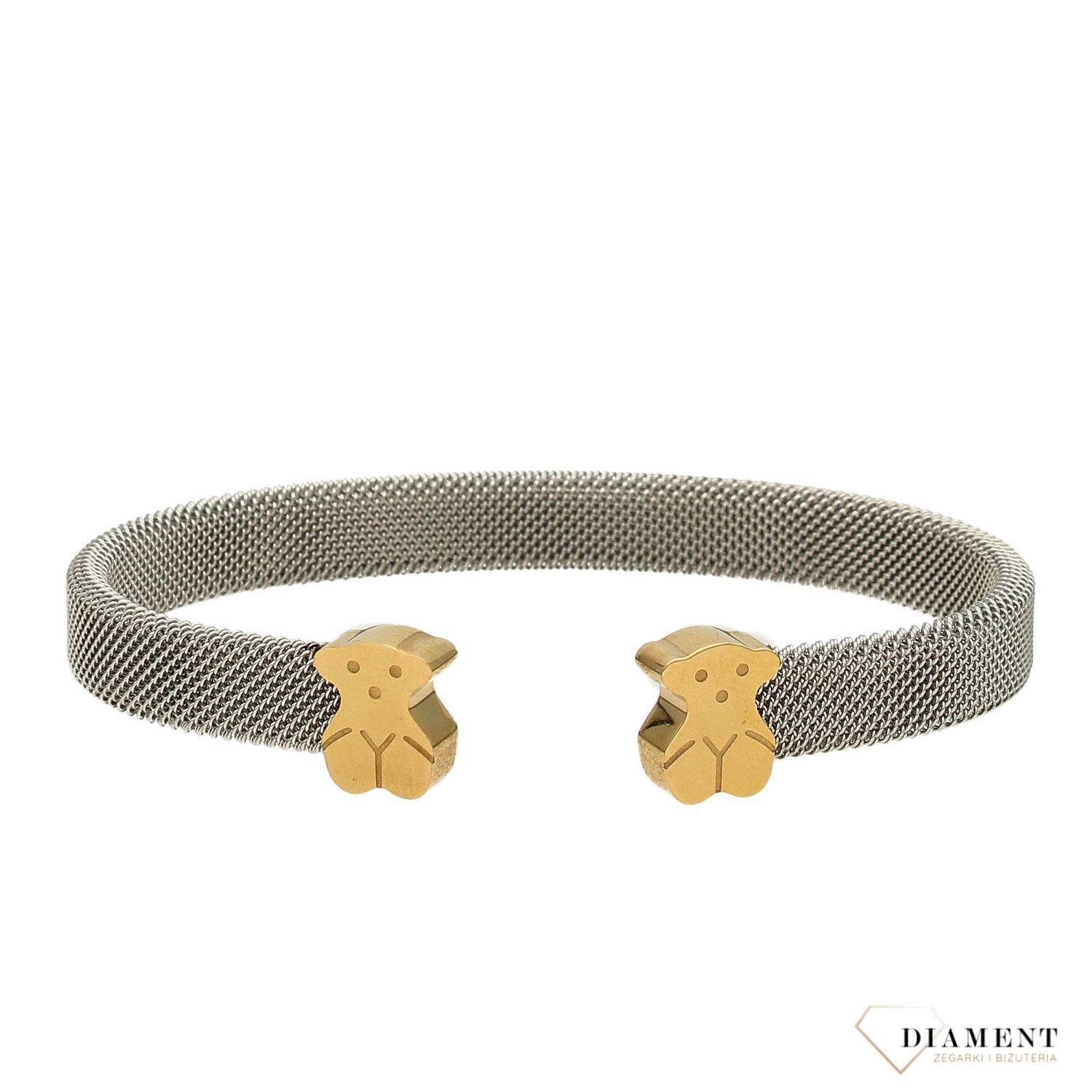 Bransoletka siatkowa sztywna ze złotymi misiami DIA-BRA-2904 (1).jpg