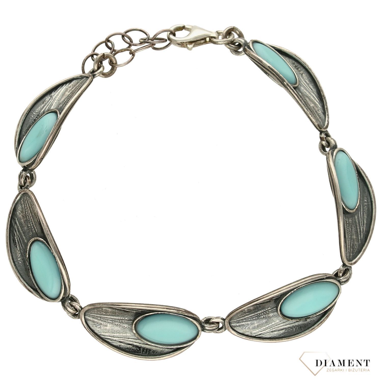 Srebrna bransoletka damska z turkusem syntetycznym DIA-BRA-2926-925.jpg