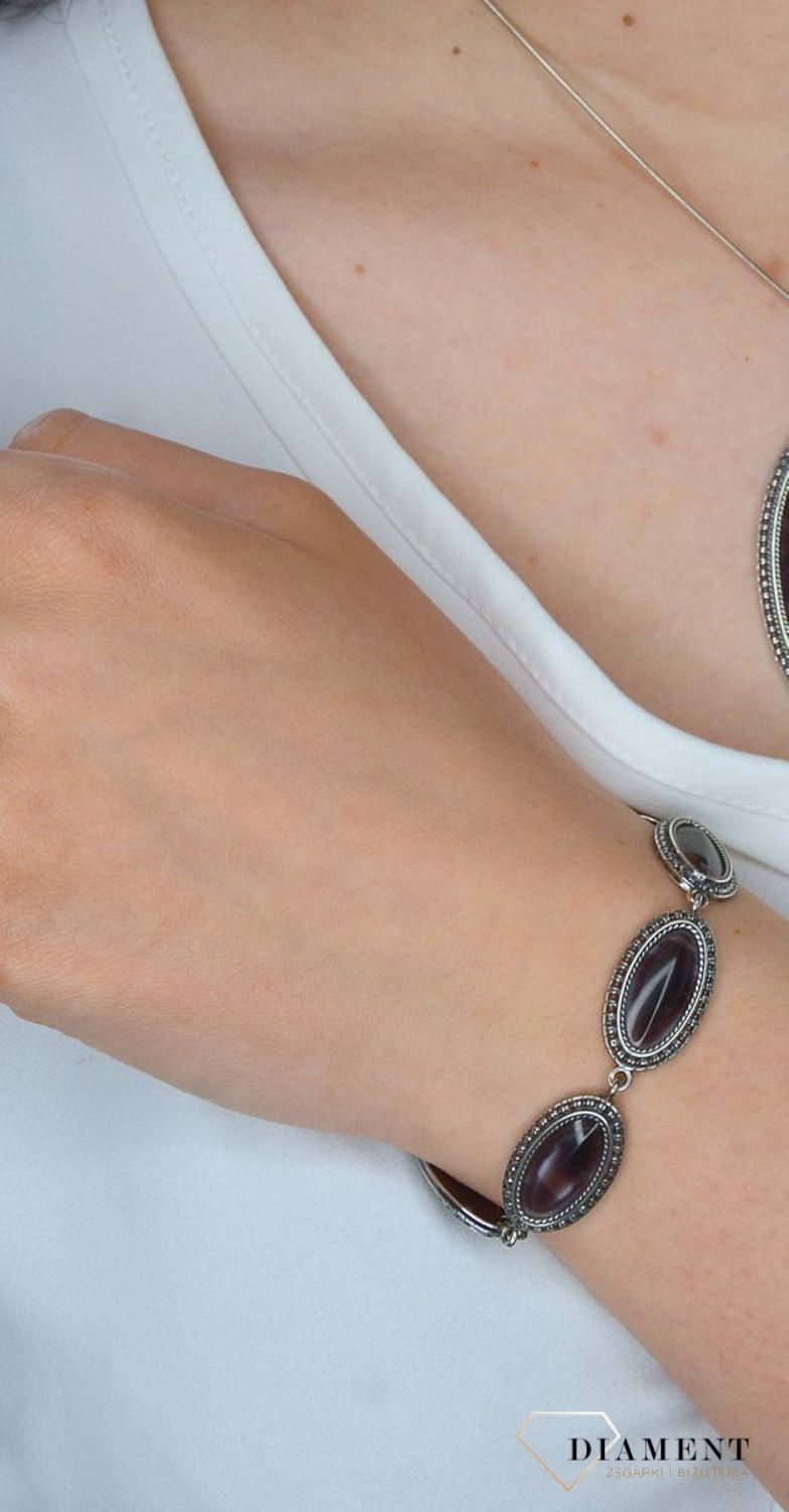 Srebrna bransoletka owalne ogniwka agat z oksydą DIA-BRA-2928-925.jpg