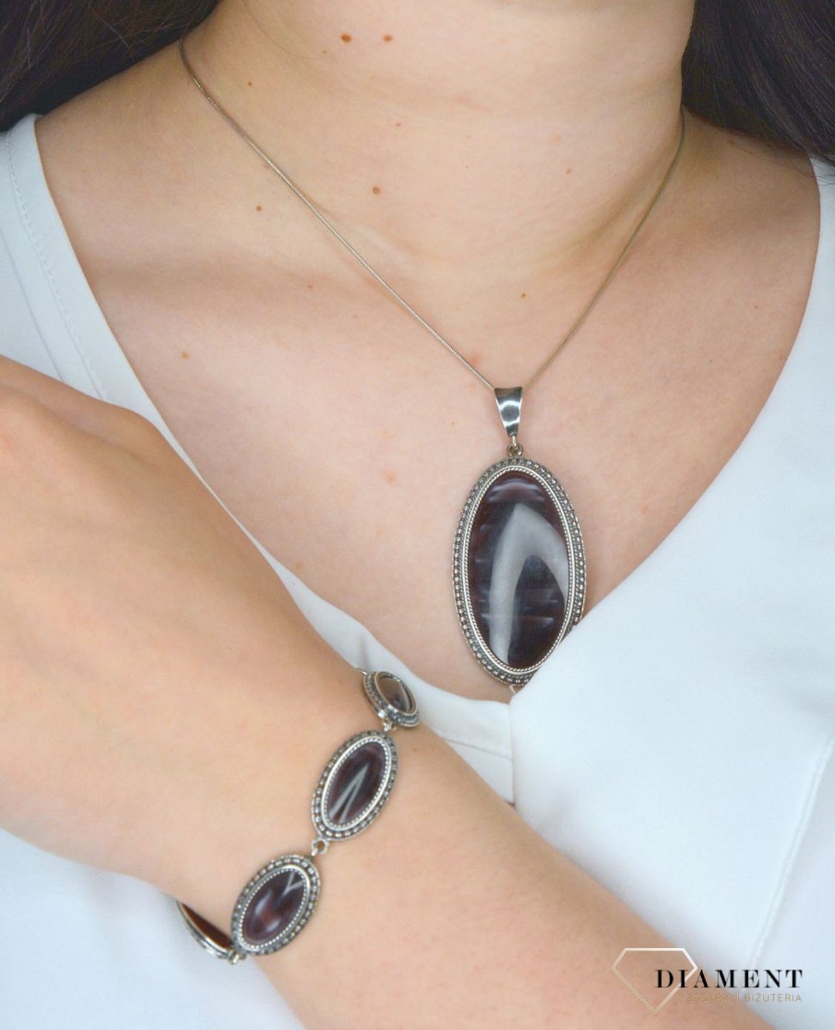 Srebrna bransoletka owalne ogniwka agat z oksydą DIA-BRA-2928-925.jpg