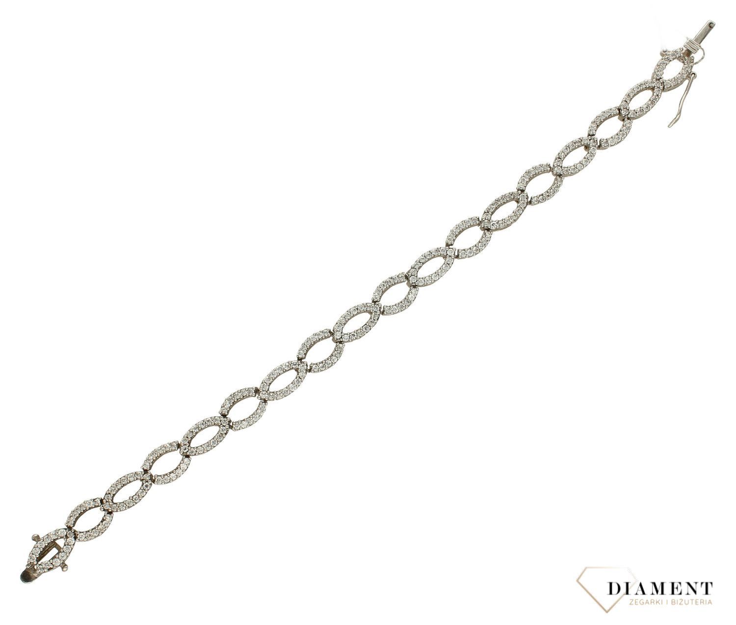 Srebrna bransoletka 925 owalne ogniwka błyszczące cyrkonię DIA-BRA-2964-925 (1).jpg