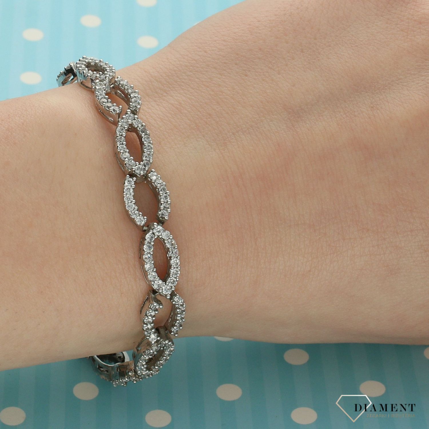 Srebrna bransoletka 925 owalne ogniwka błyszczące cyrkonię DIA-BRA-2964-925 (1).jpg