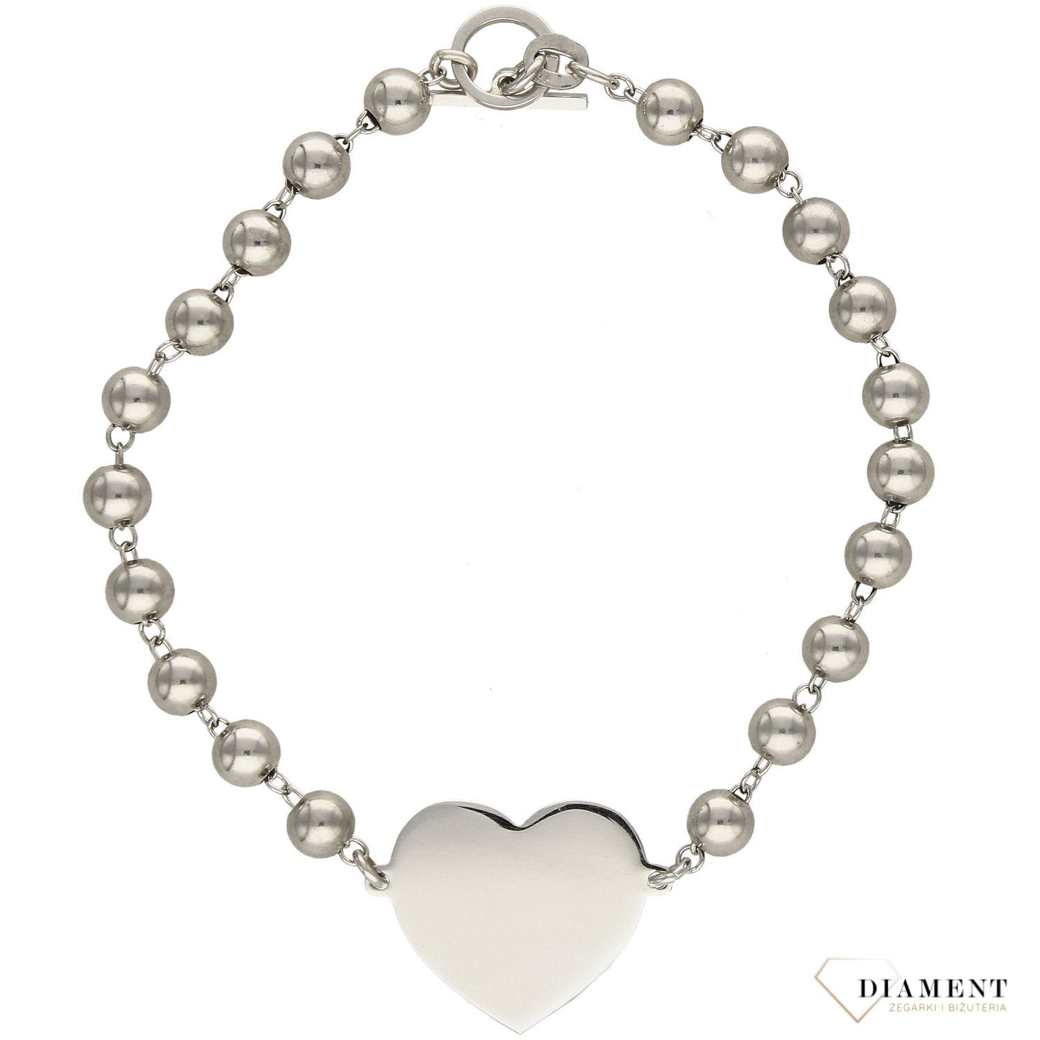 Srebrna bransoletka 925 kuleczki z gładkim sercem DIA-BRA-2979-925 (1).jpg