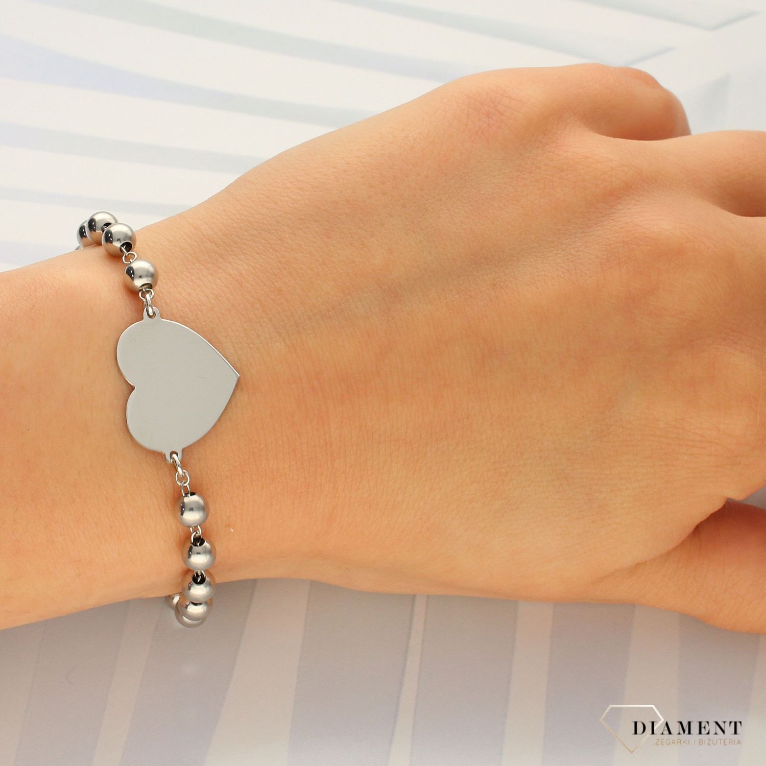 Srebrna bransoletka 925 kuleczki z gładkim sercem DIA-BRA-2979-925 (1).jpg