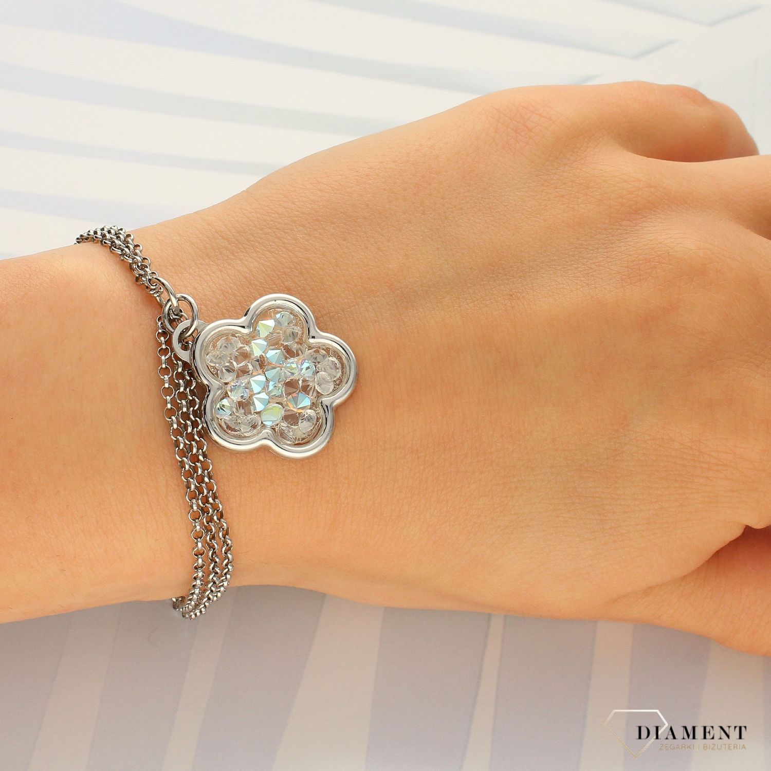 Bransoletka srebrna 'Kryształowy kwiat' DIA-BRA-2980-925 (1).jpg