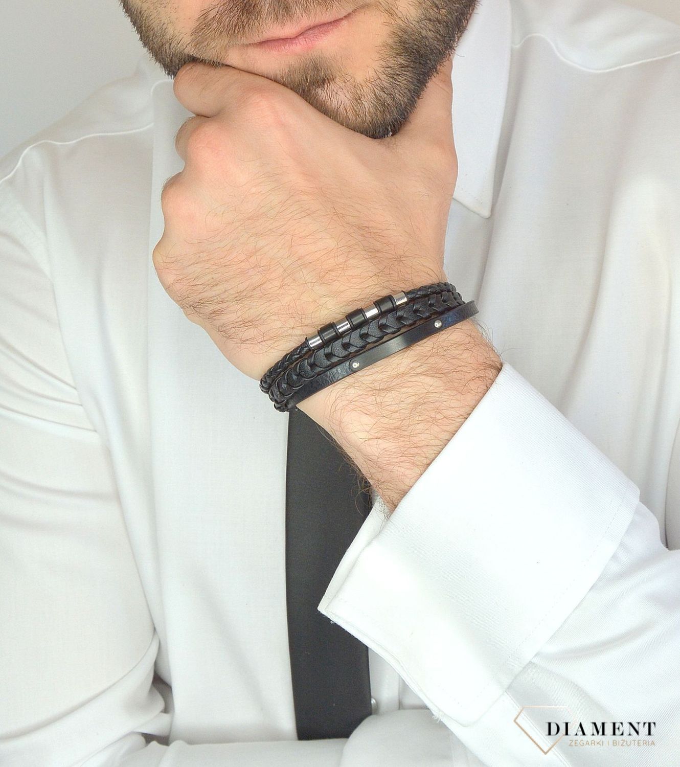 Bransoletka męska skórzana z trzech pasków DIA-BRA-2998-STAL.jpg