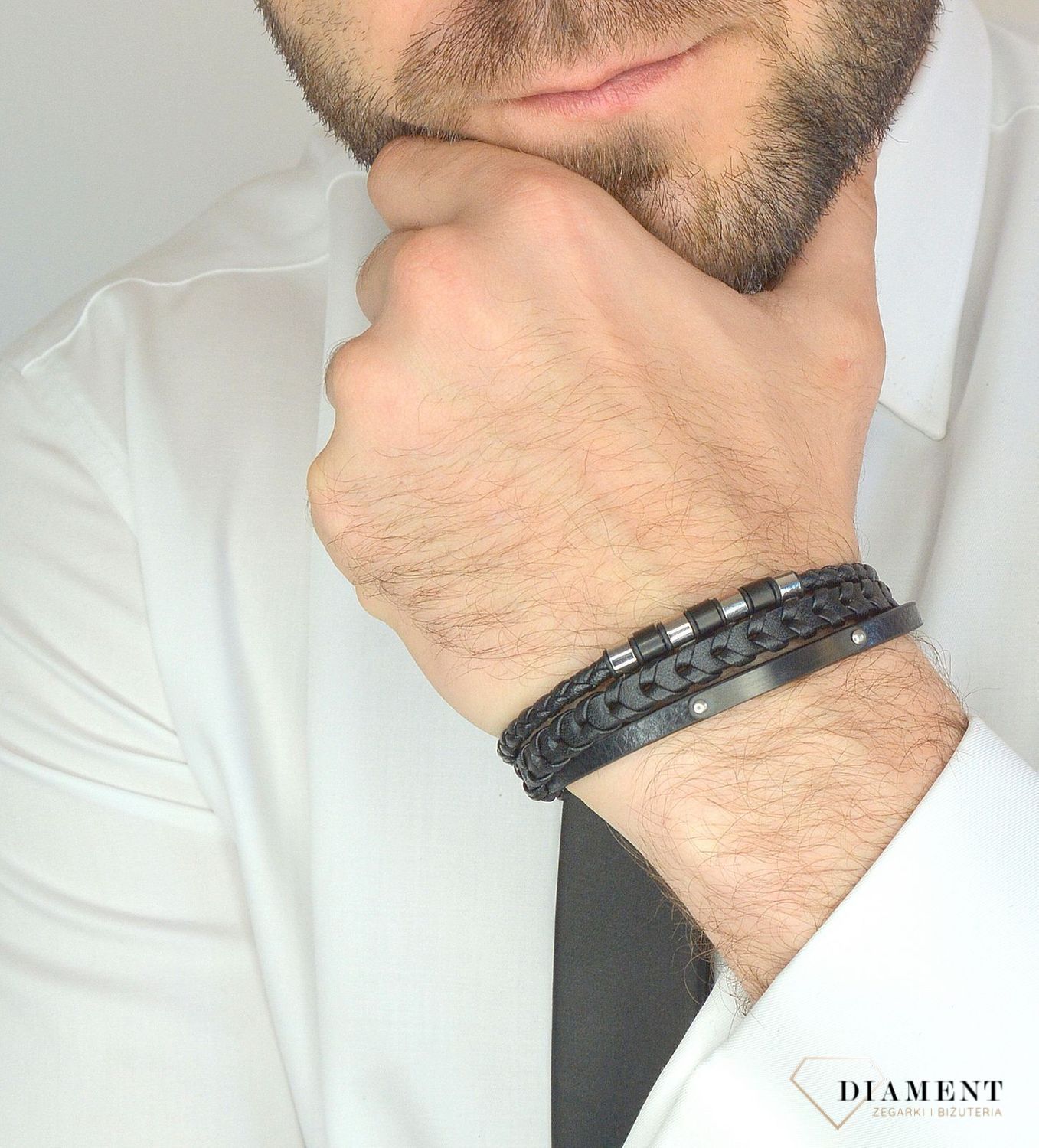 Bransoletka męska skórzana z trzech pasków DIA-BRA-2998-STAL.jpg