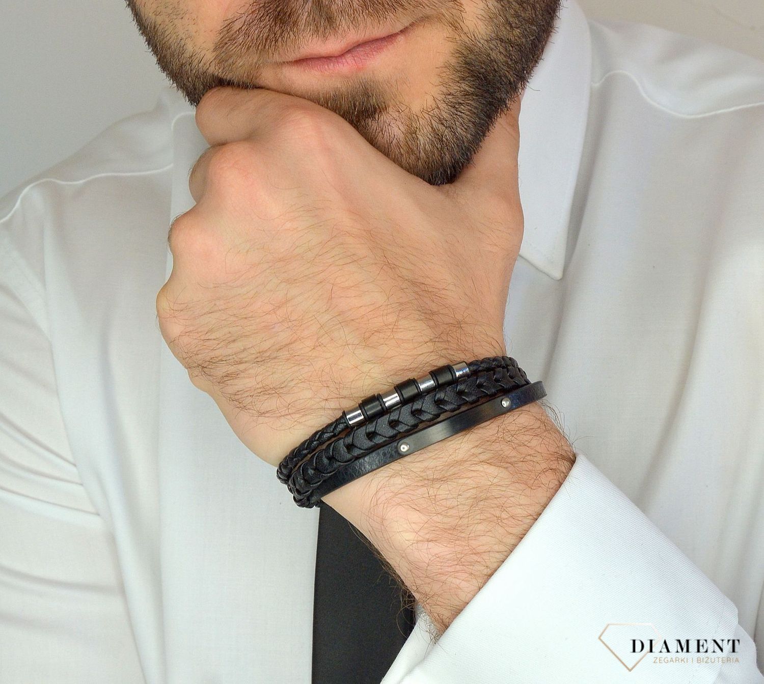 Bransoletka męska skórzana z trzech pasków DIA-BRA-2998-STAL.jpg