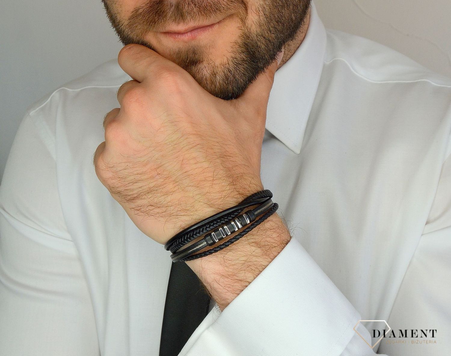 Bransoletka męska skórzana cztery paski ze stalą DIA-BRA-2999-STAL.jpg