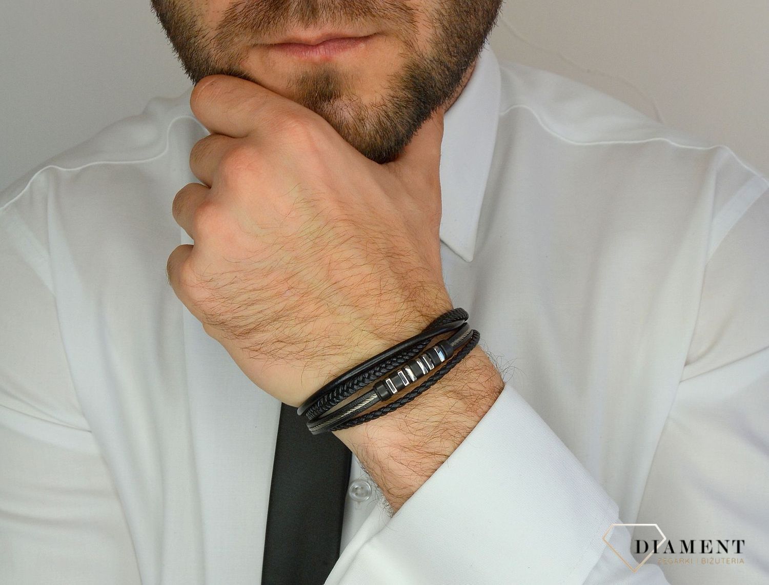 Bransoletka męska skórzana cztery paski ze stalą DIA-BRA-2999-STAL.jpg