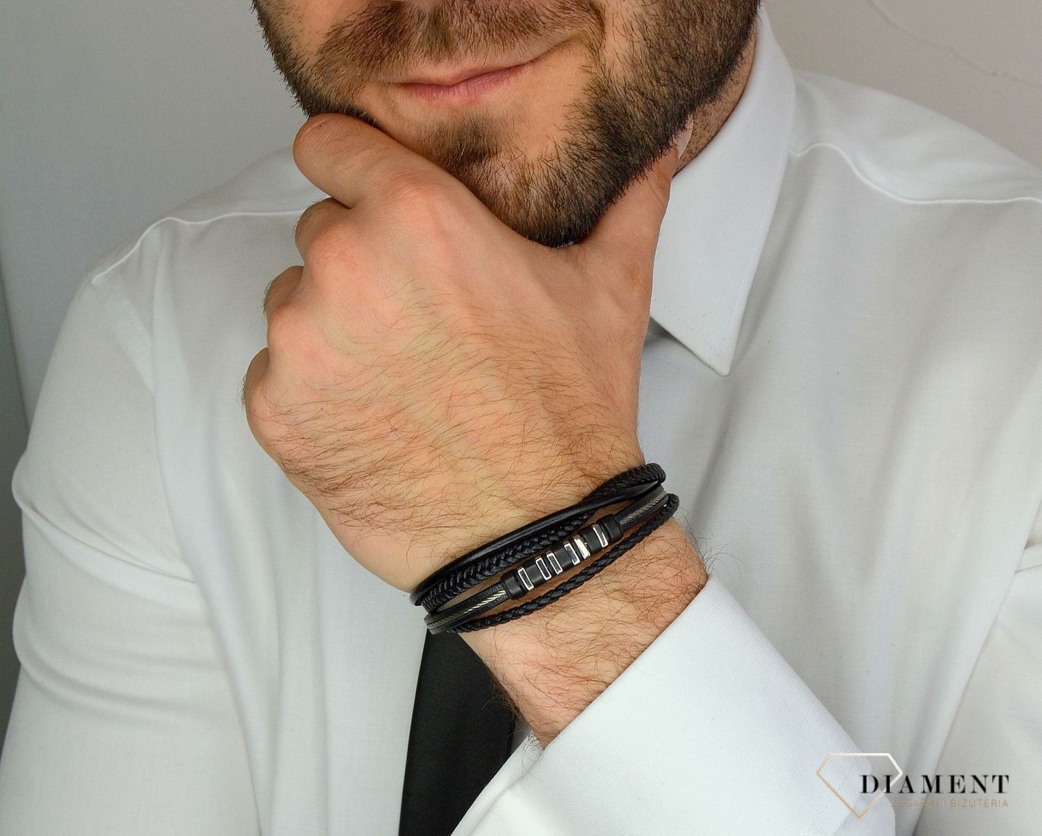 Bransoletka męska skórzana cztery paski ze stalą DIA-BRA-2999-STAL.jpg