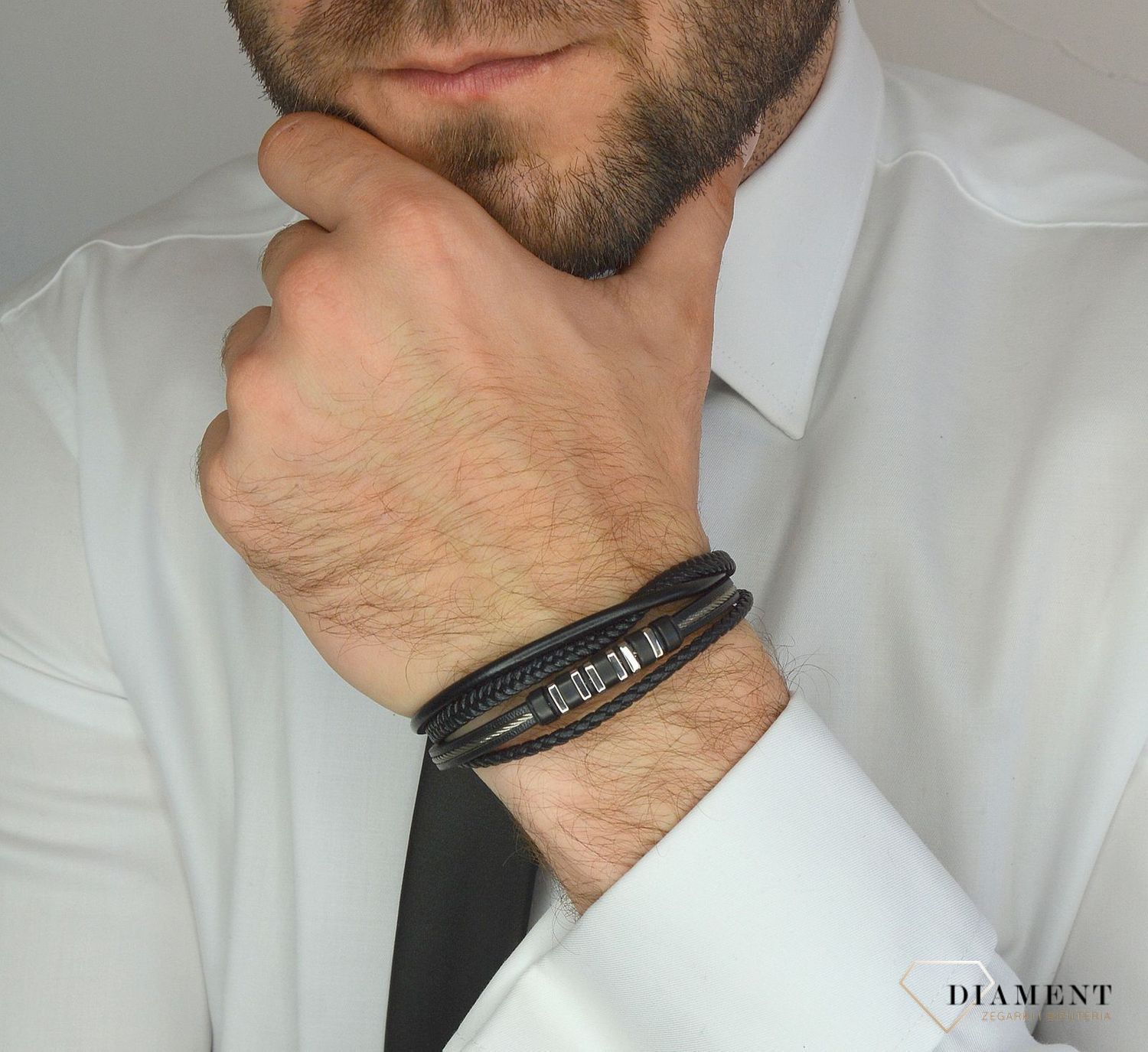 Bransoletka męska skórzana cztery paski ze stalą DIA-BRA-2999-STAL.jpg