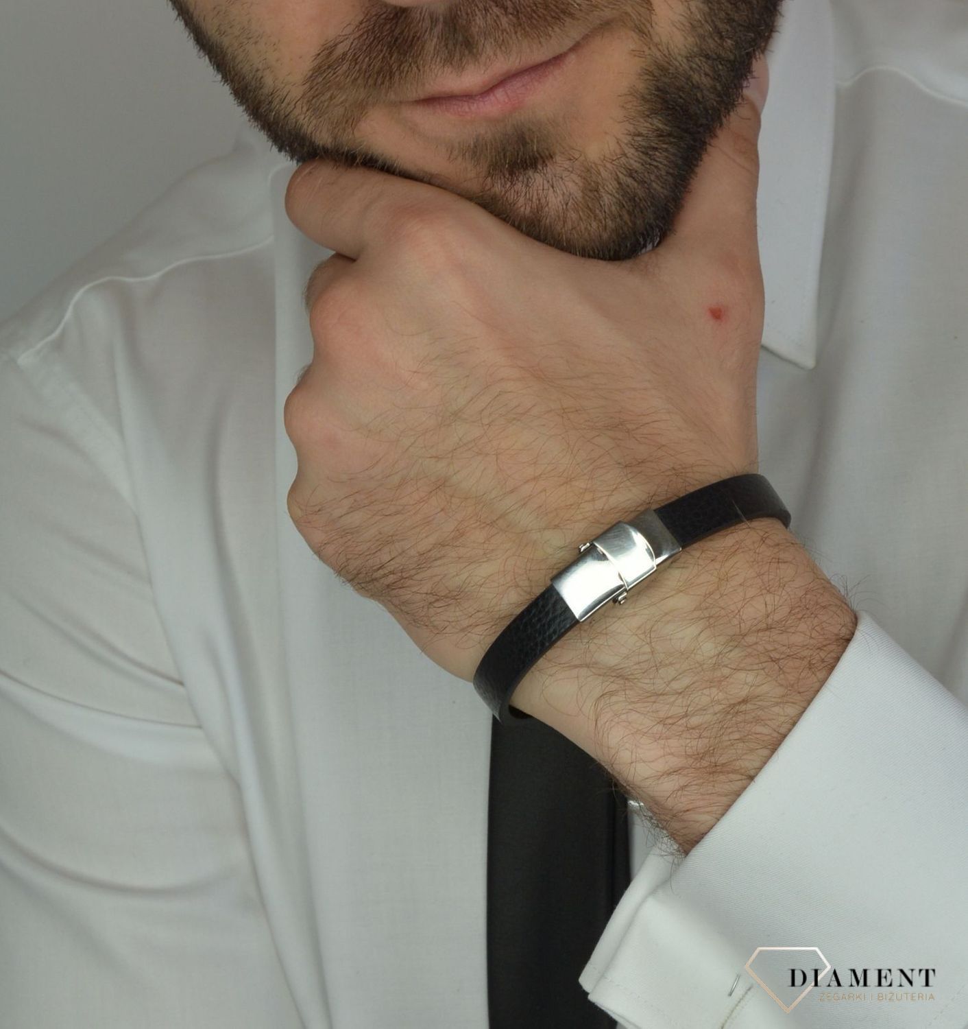 Bransoletka męska skórzany pasek z ozdobną blaszką DIA-BRA-3000-STAL.jpg